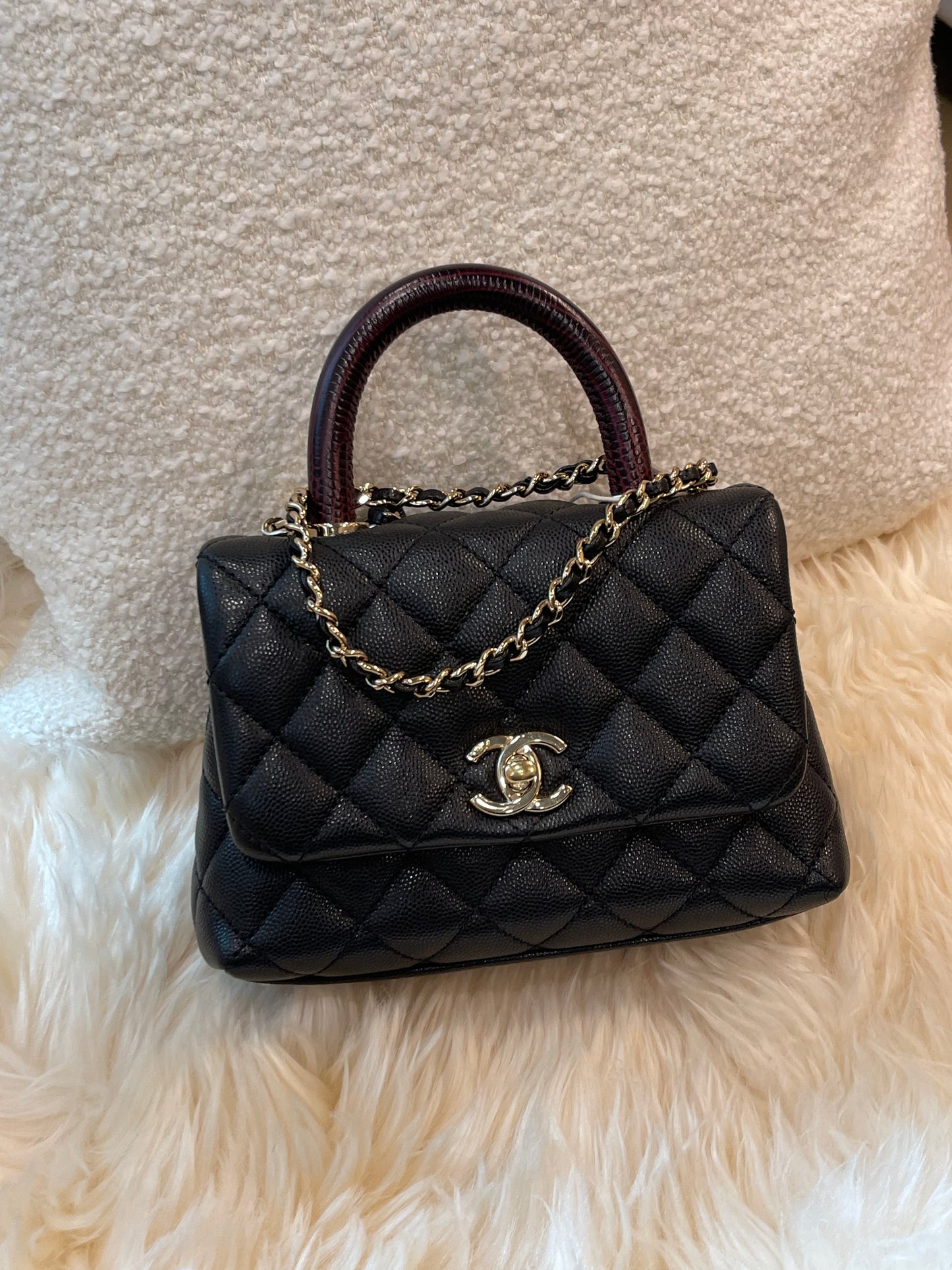 MINI BLACK COCO CHANEL LIZARD TOP HANDLE BLACK CAVIAR