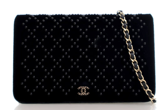 CHANEL VELVET EMBELLISHED WOC BLACK