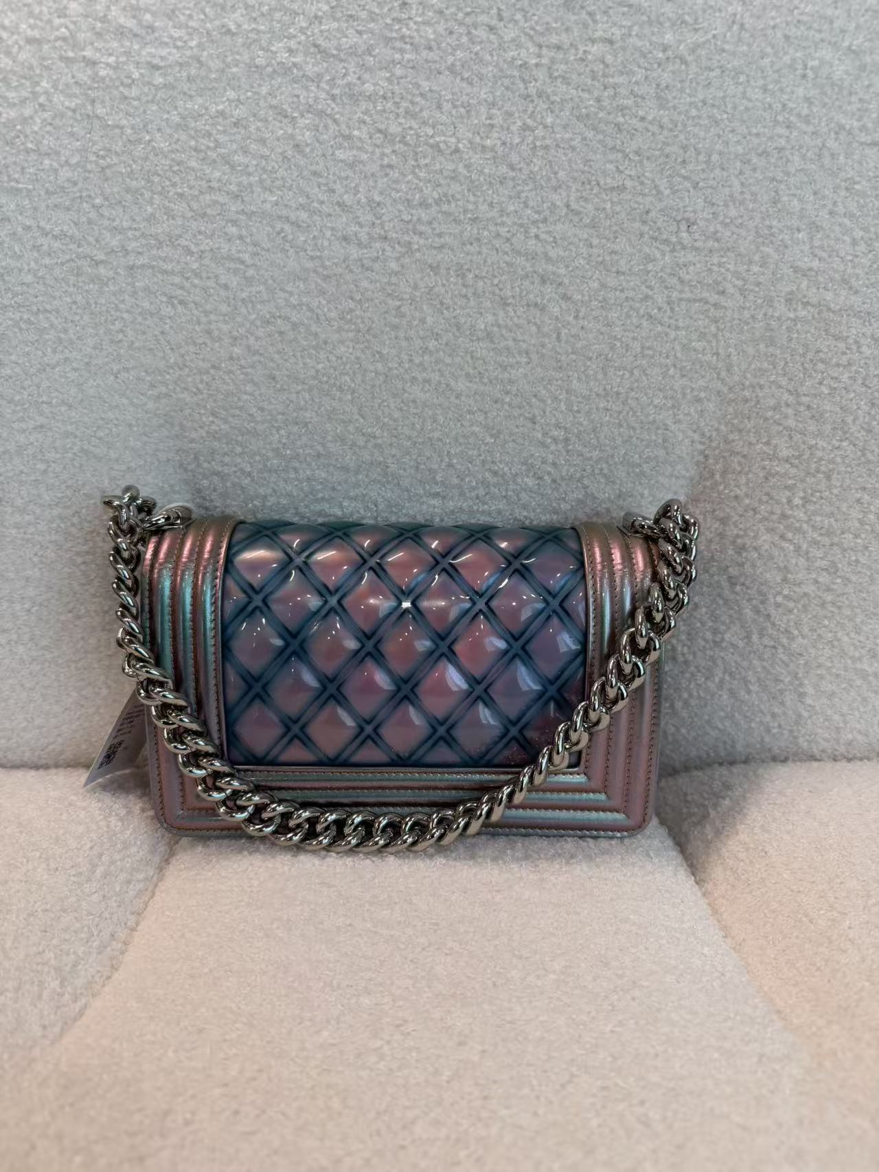 CHANEL BOY FLAP BAG QUILTED HOLOGRAPHIC PVC SMALL