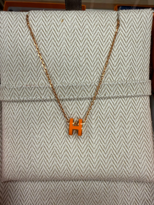 Mini Pop H Hermes Necklace Orange/Gold