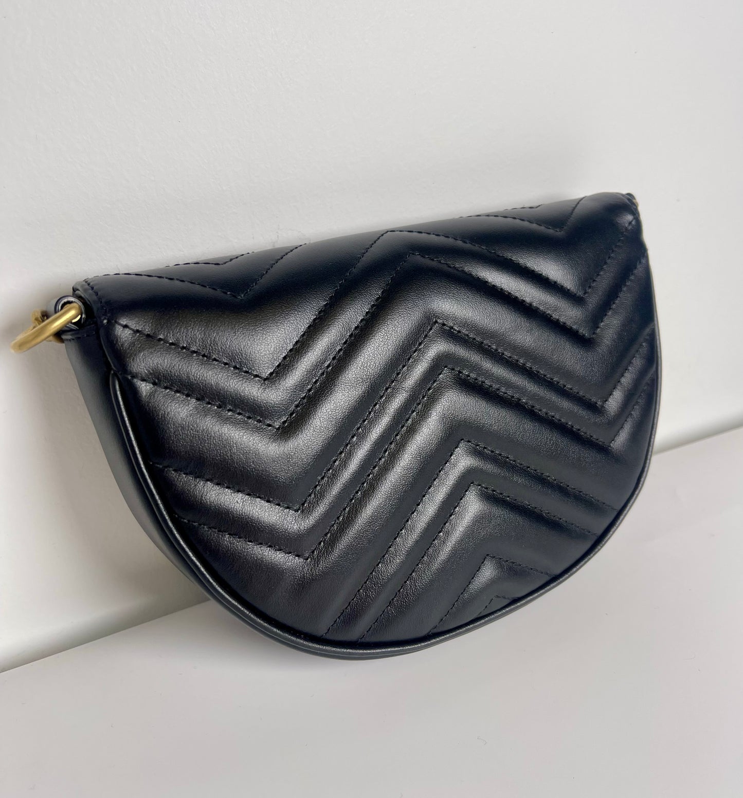 GUCCI BLACK DOUBLE G MARMONT MINI HALF MOON CROSSBODY