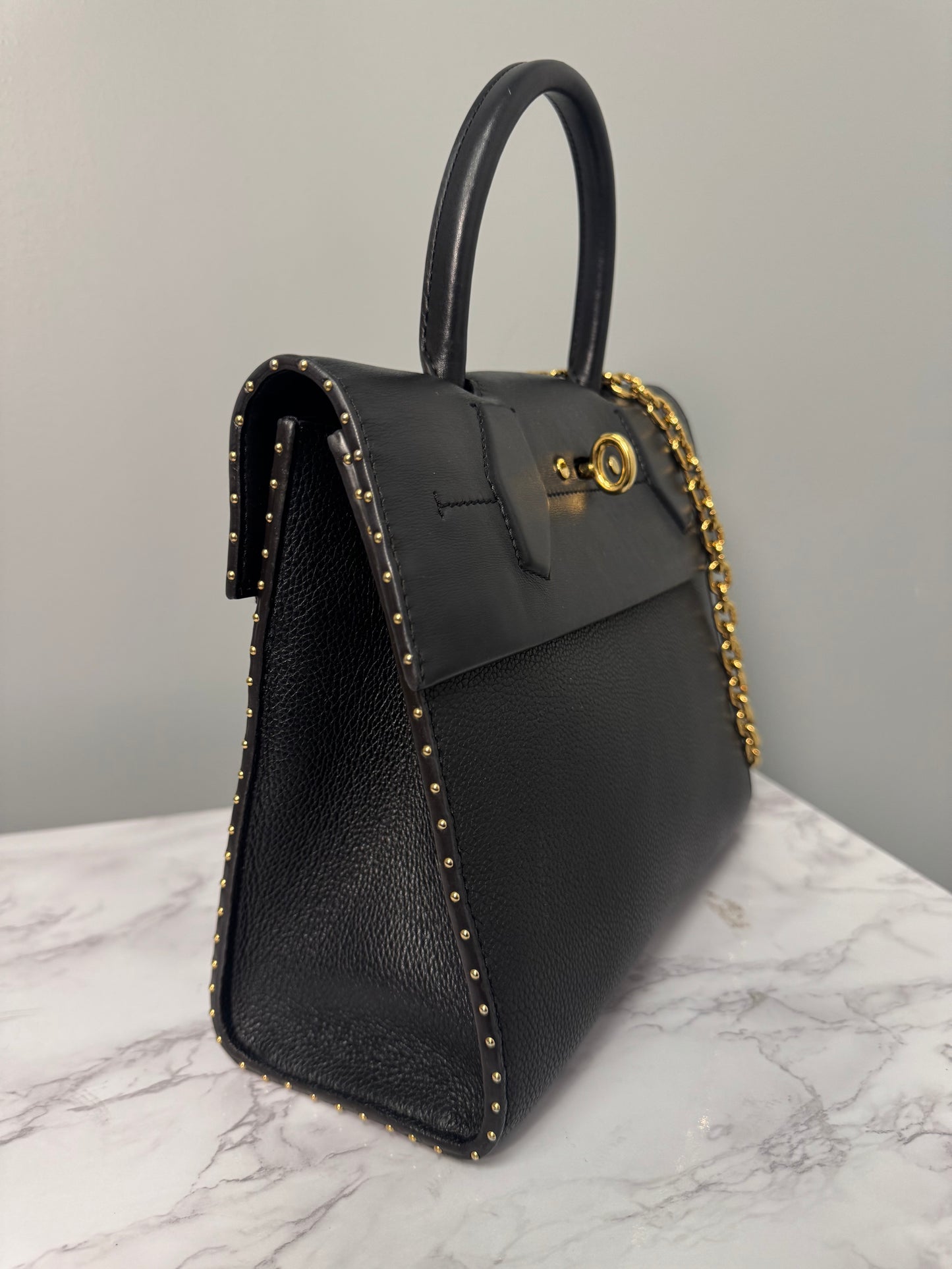 LOUIS VUITTON BLACK STEAMER WITH GOLD CHAIN