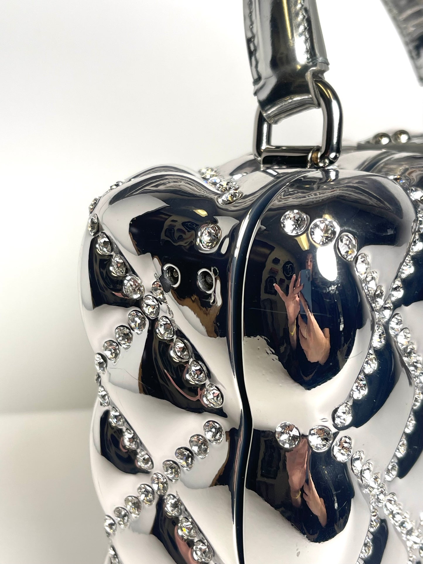 DOLCE & GABBANA DOLCE BOX RHINESTONES SILVER TOP HANDLE