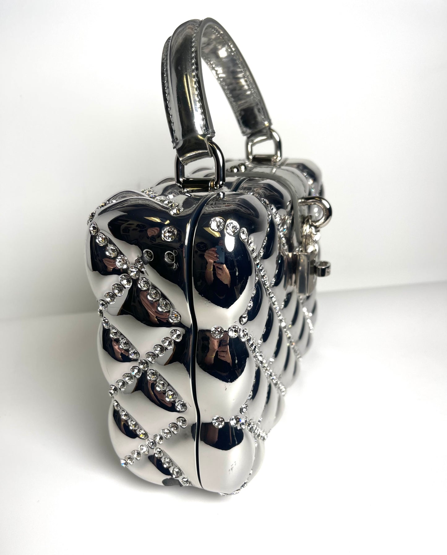 DOLCE & GABBANA DOLCE BOX RHINESTONES SILVER TOP HANDLE