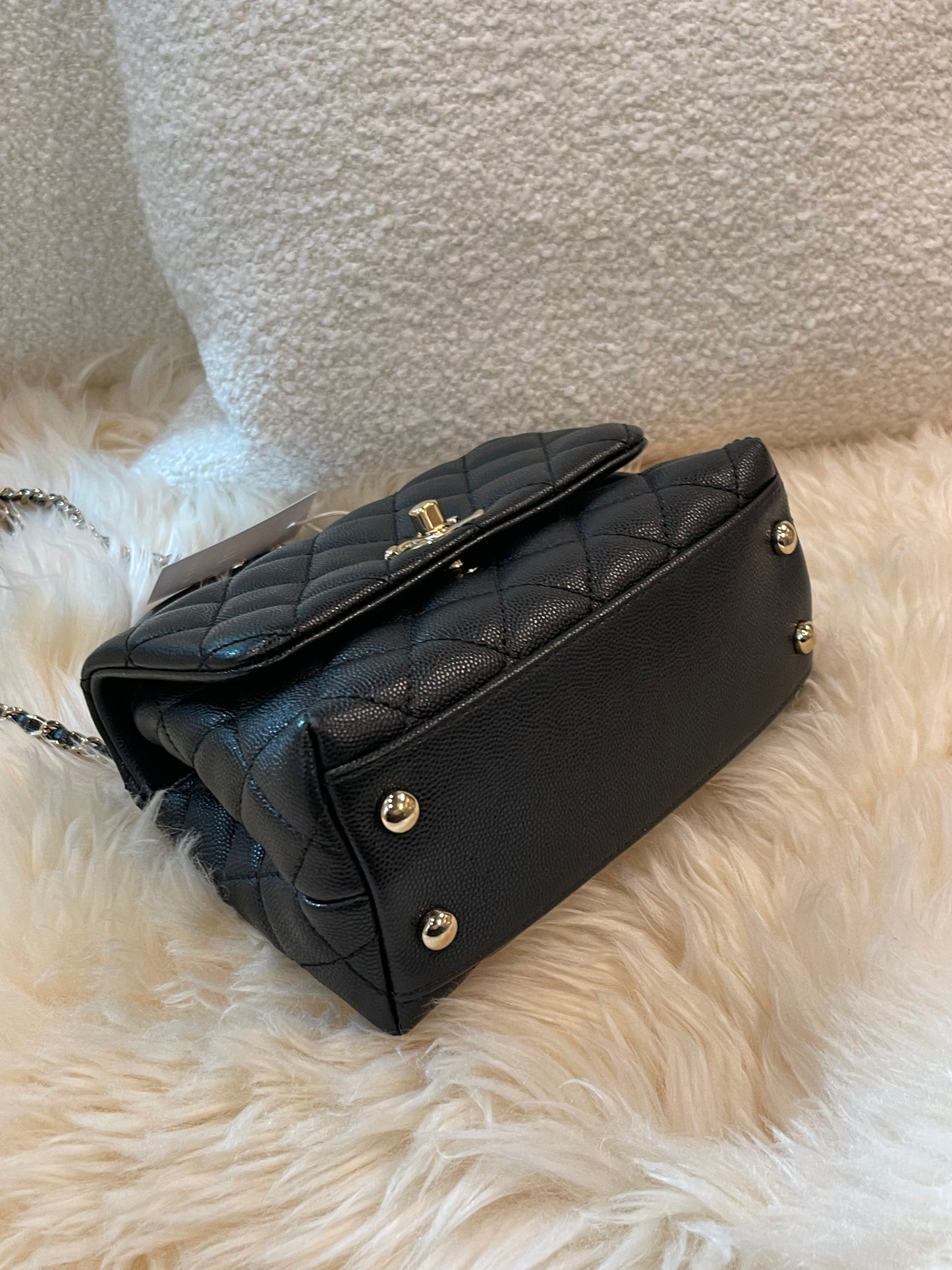 MINI BLACK COCO CHANEL LIZARD TOP HANDLE BLACK CAVIAR