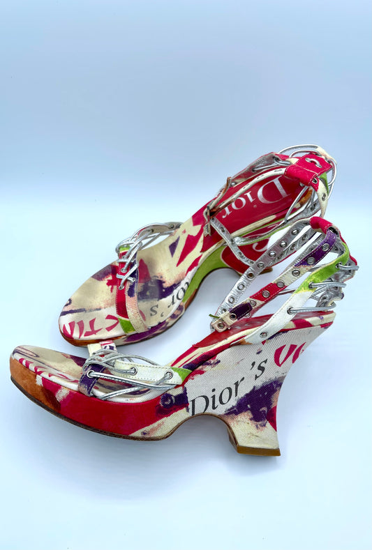 2003 VINTAGE CHRISTIAN DIOR WEDGES by John Galliano SIZE 9