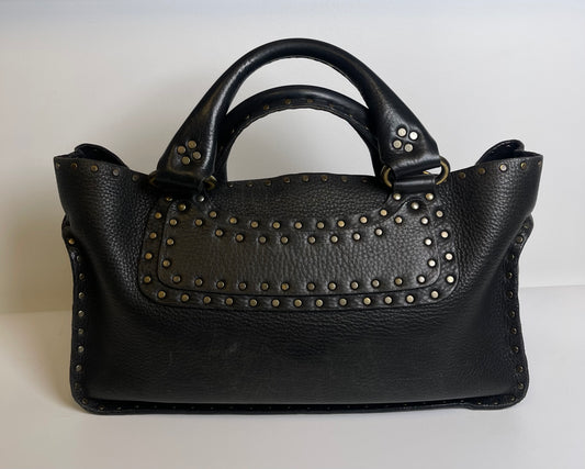 VINTAGE CELINE TOP HANDLE STUDDED BLACK