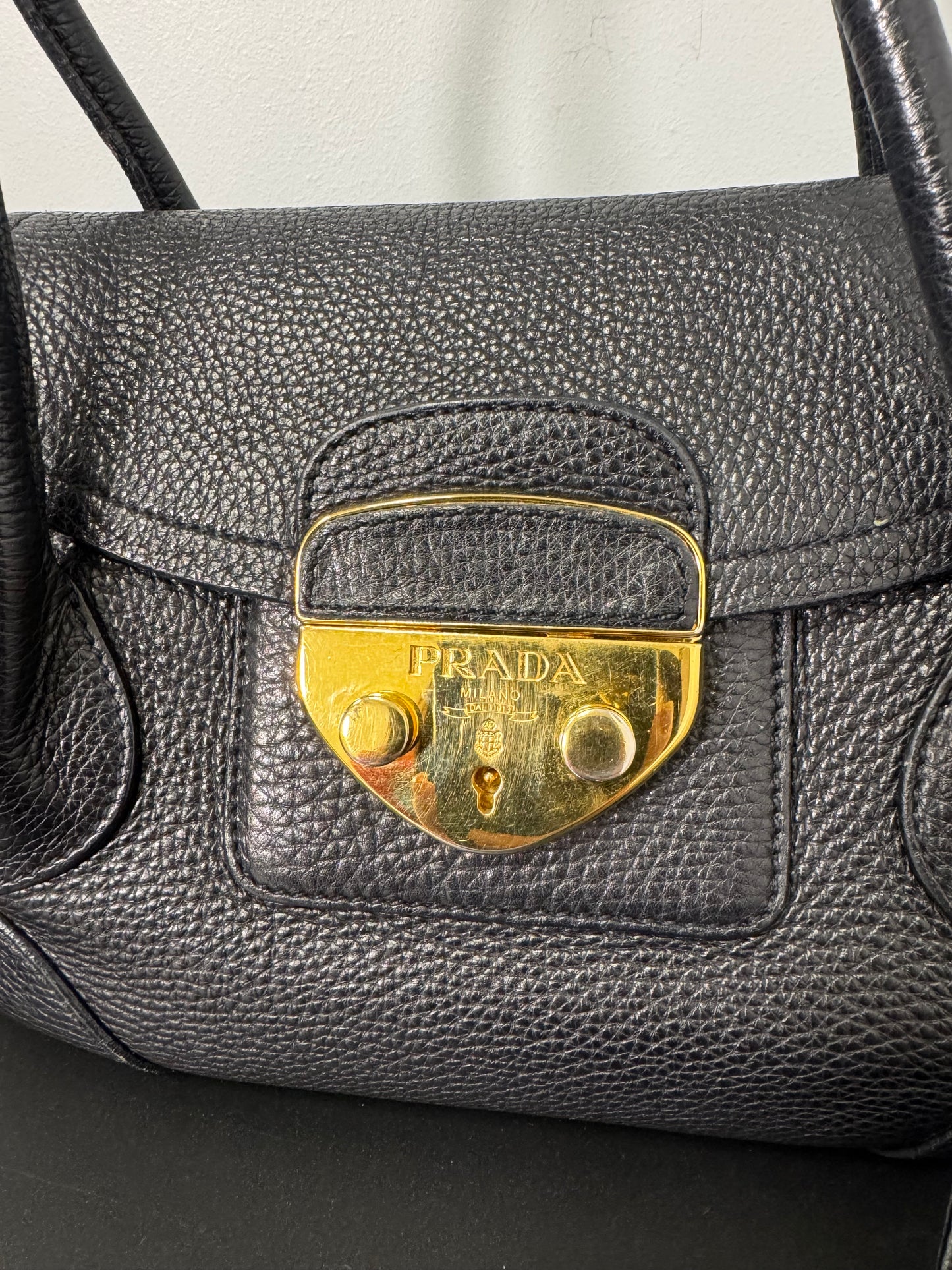 BLACK PRADA SHOULDER BAG GOLD HARDWARE