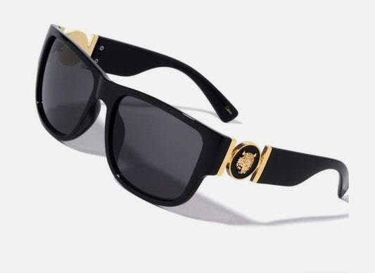 VERSACE POLARIZED SUNGLASSES (UNISEX) BLACK & GOLD