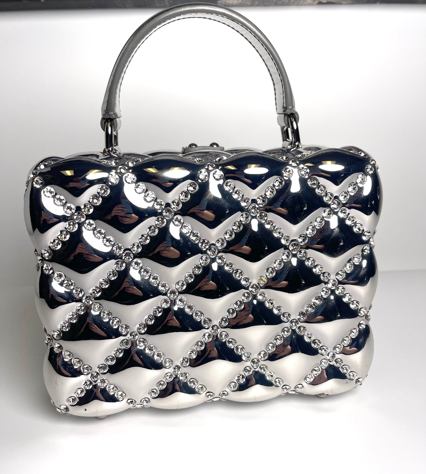 DOLCE & GABBANA DOLCE BOX RHINESTONES SILVER TOP HANDLE