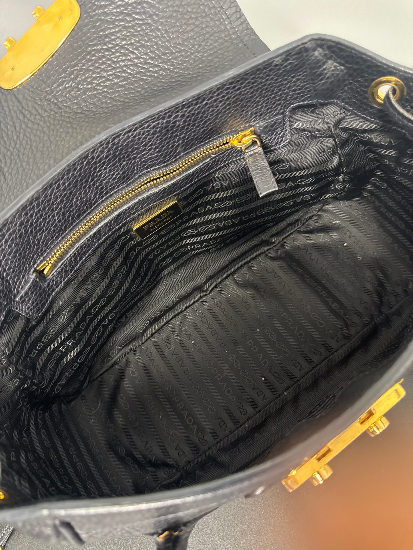 BLACK PRADA SHOULDER BAG GOLD HARDWARE
