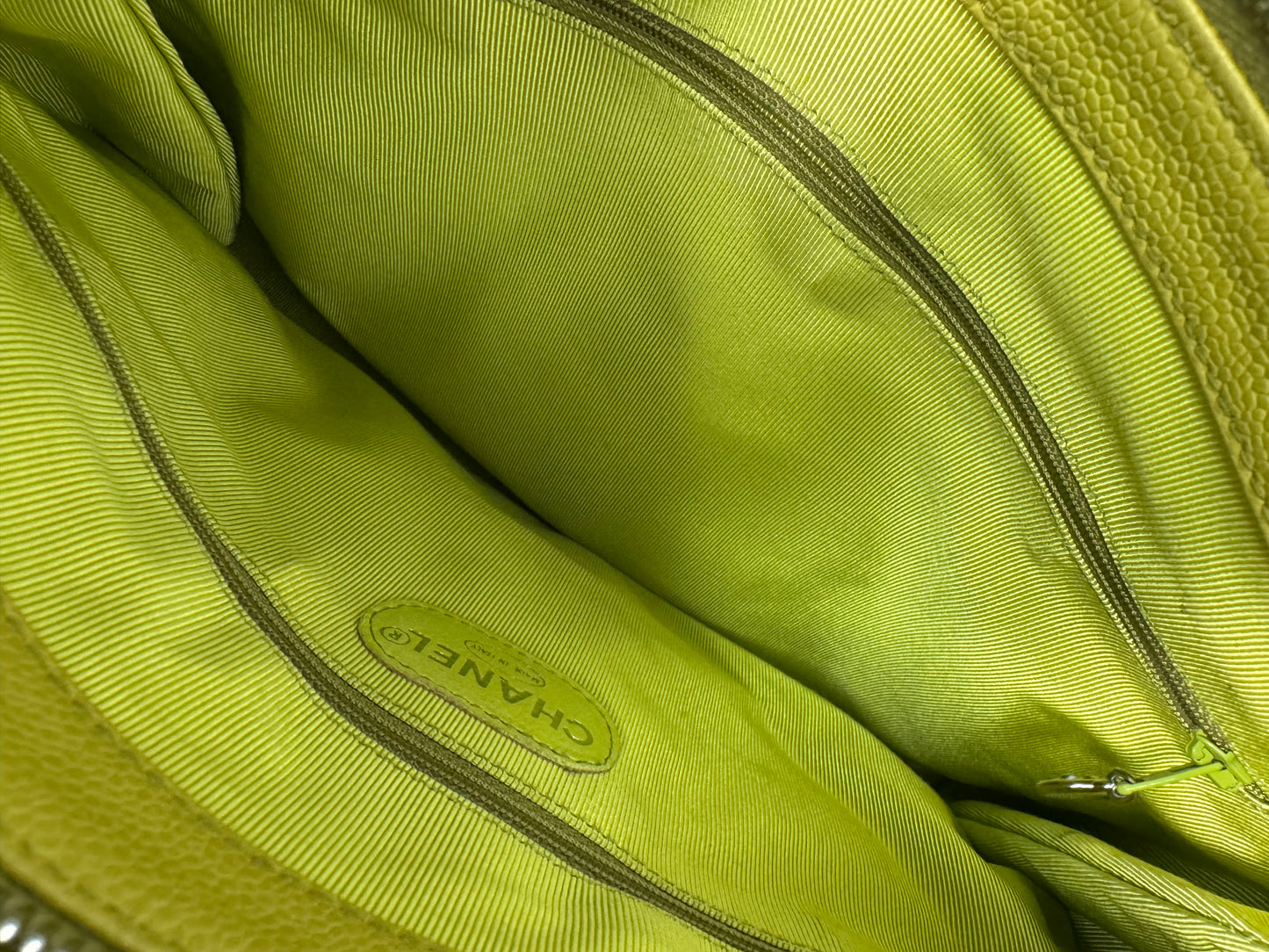 CHANEL LIME GREEN TOTE CAVIAR