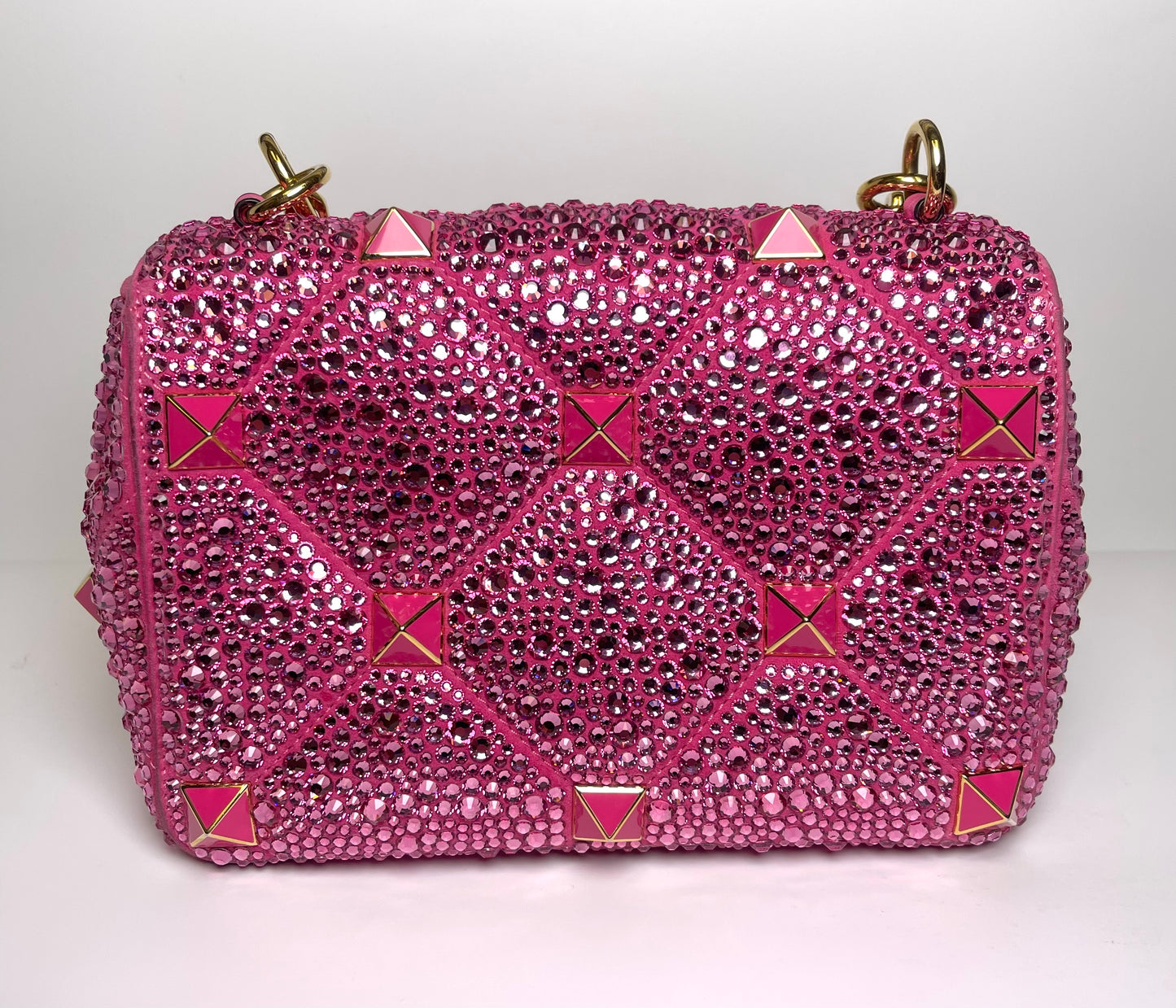 VALENTINO GARAVANI SHOULDER BAG PINK CRYSTAL ROMAN STUD