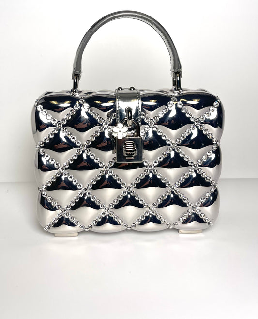 DOLCE & GABBANA DOLCE BOX RHINESTONES SILVER TOP HANDLE