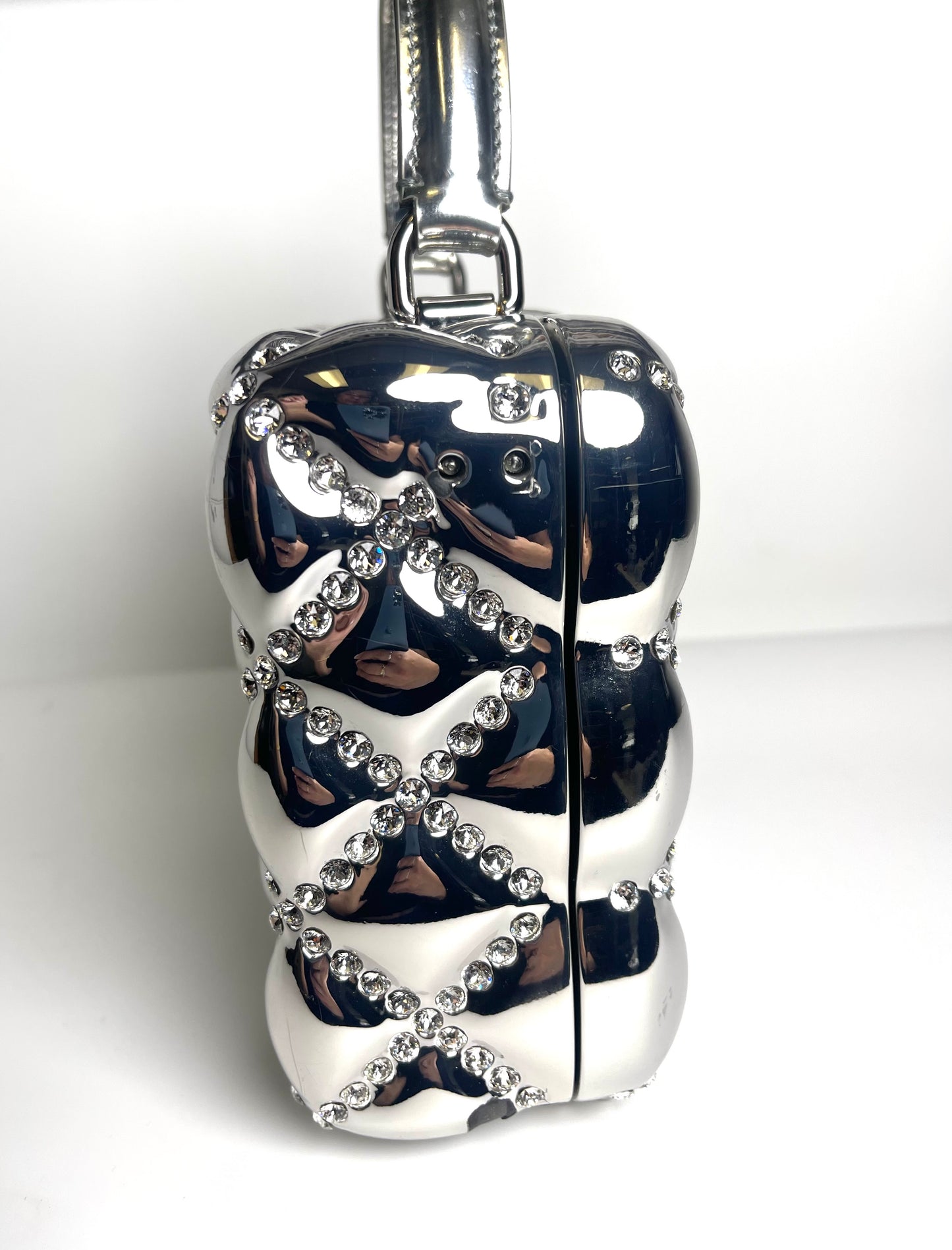 DOLCE & GABBANA DOLCE BOX RHINESTONES SILVER TOP HANDLE