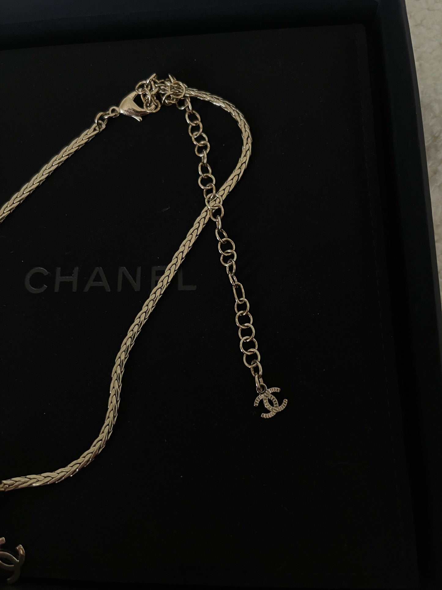 Chanel Pearl Crystal CC Teardrop Braided Necklace Gold