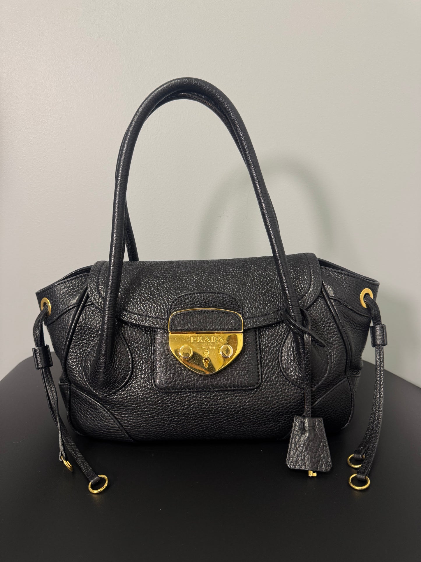 BLACK PRADA SHOULDER BAG GOLD HARDWARE