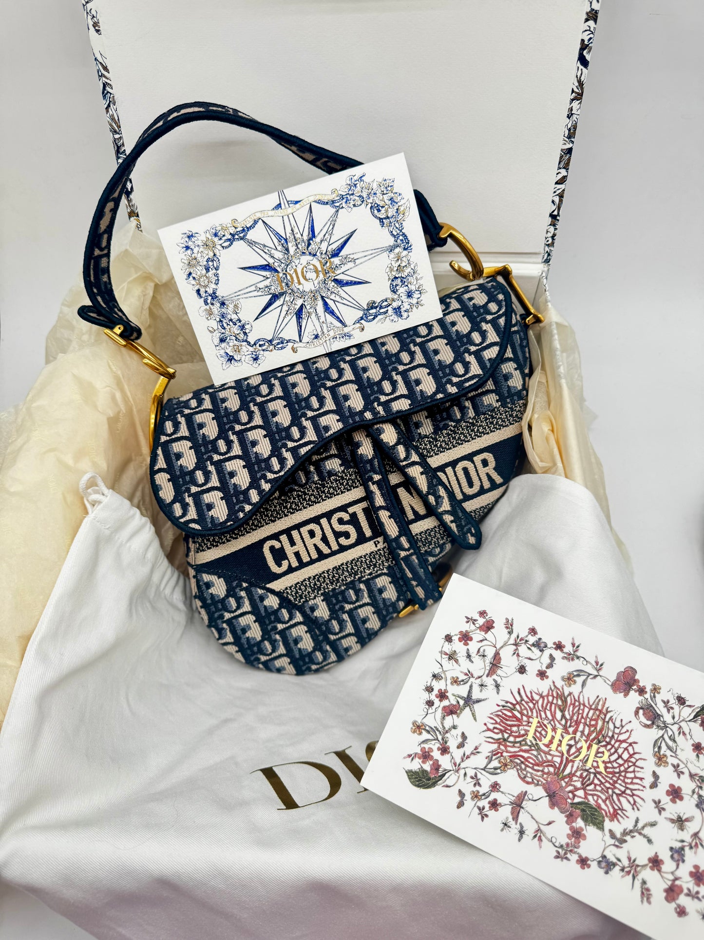 CHRISTIAN DIOR SADDLE BAG BLUE OBLIQUE SIZE LARGE