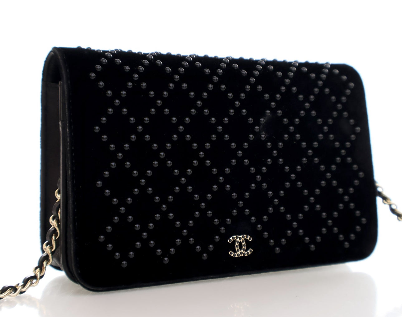 CHANEL VELVET EMBELLISHED WOC BLACK