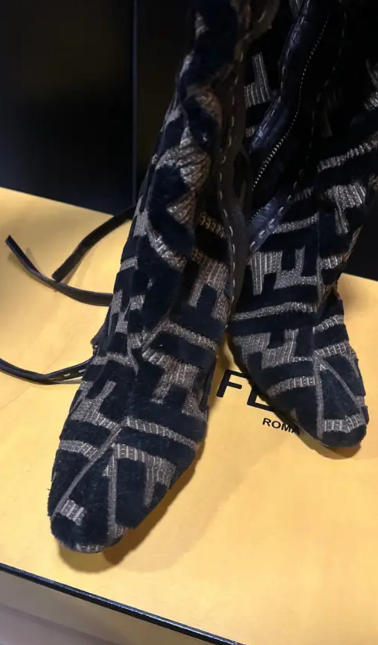 FENDI THIGH HIGH BOOTS- Chenille Jacquard-Size 40.5