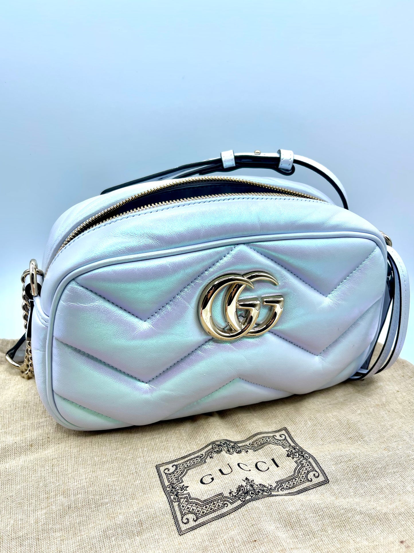 IRIDESCENT GUCCI CAMERA BAG CROSSBODY WITH DUST BAG