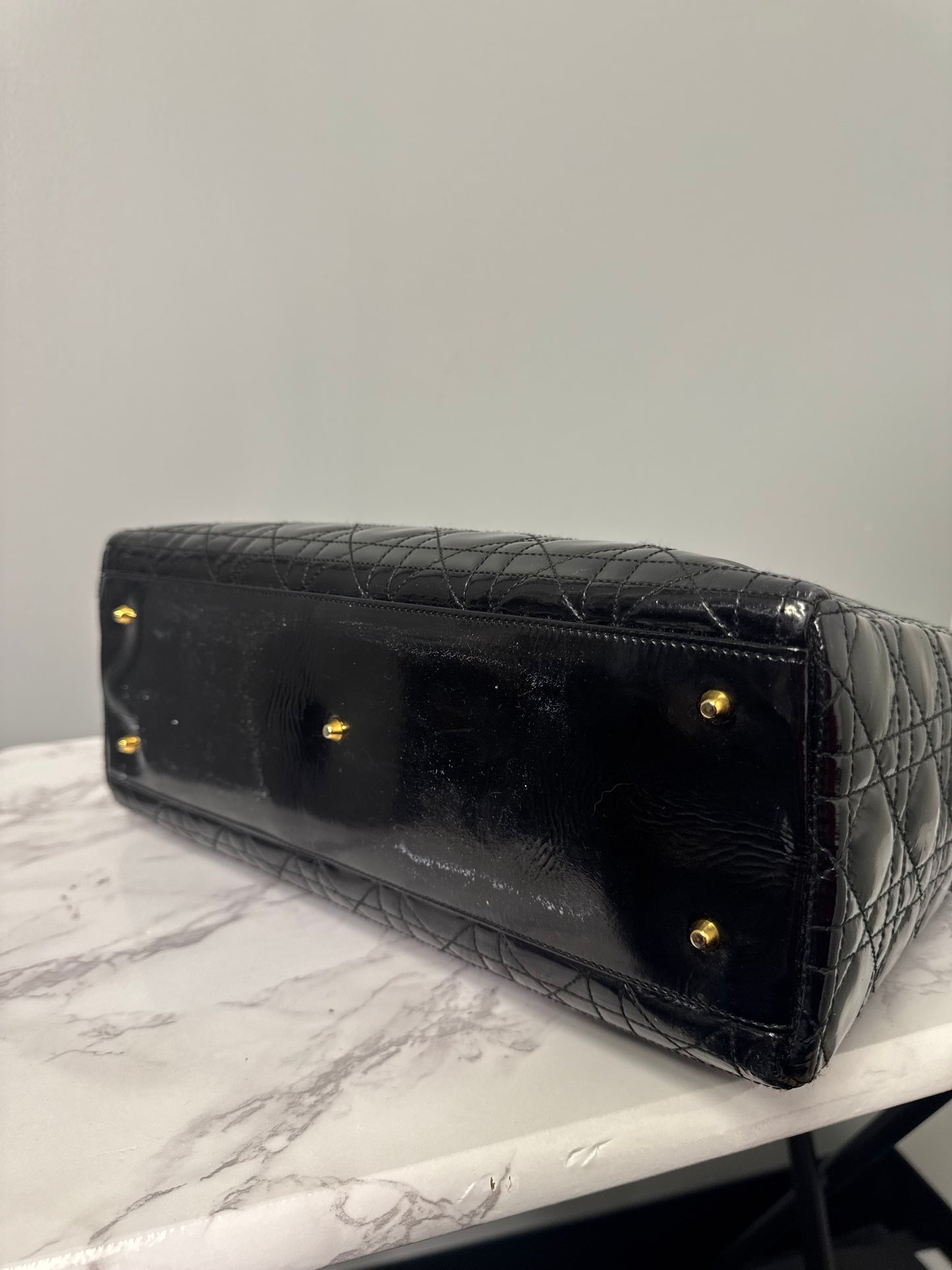 LADY DIOR BLACK PATENT LEATHER WITH GOLD HARDWARE LARGE