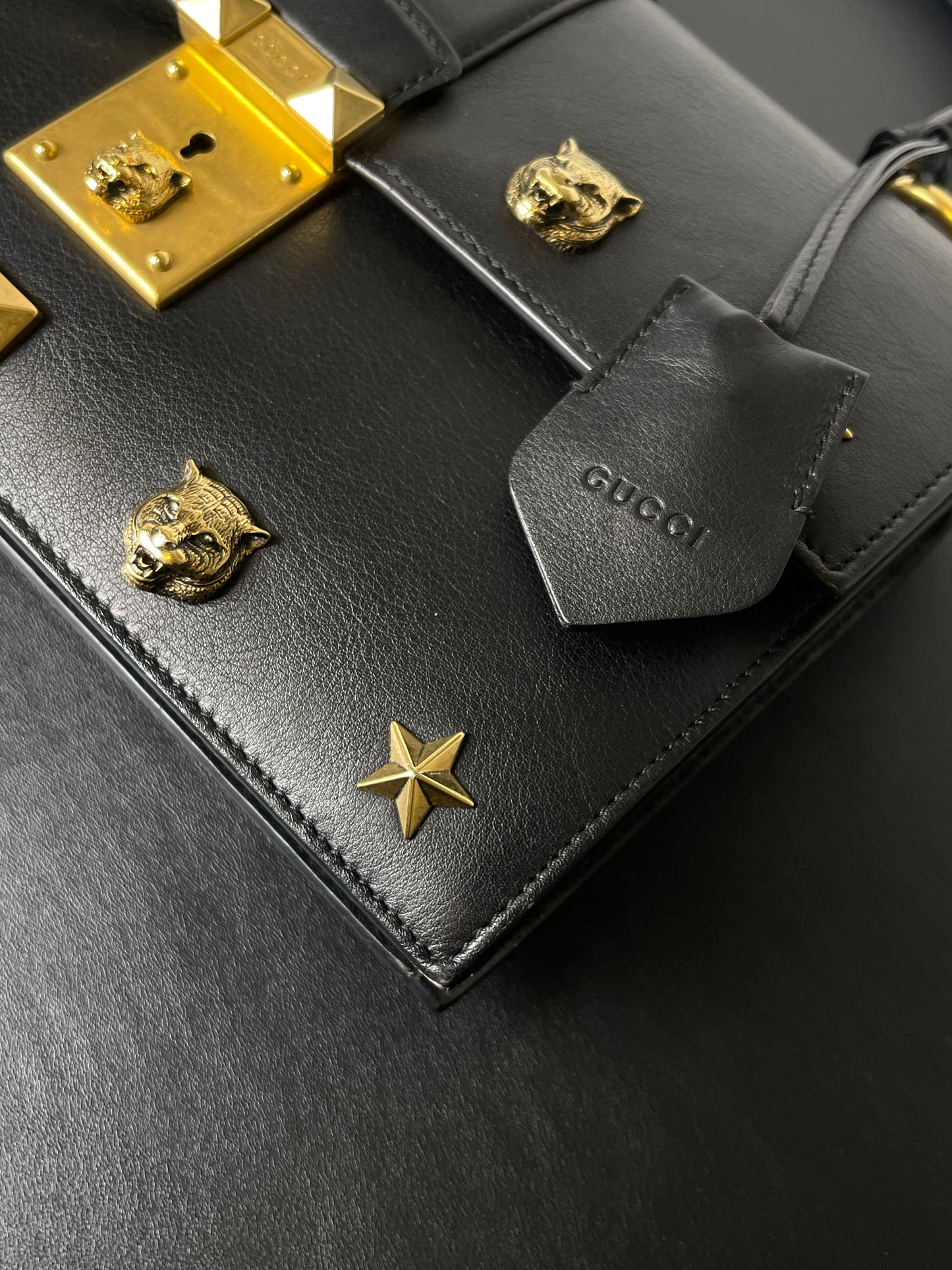 GUCCI BLACK SHOULDER BAG STUDDED GOLD HARDWARE