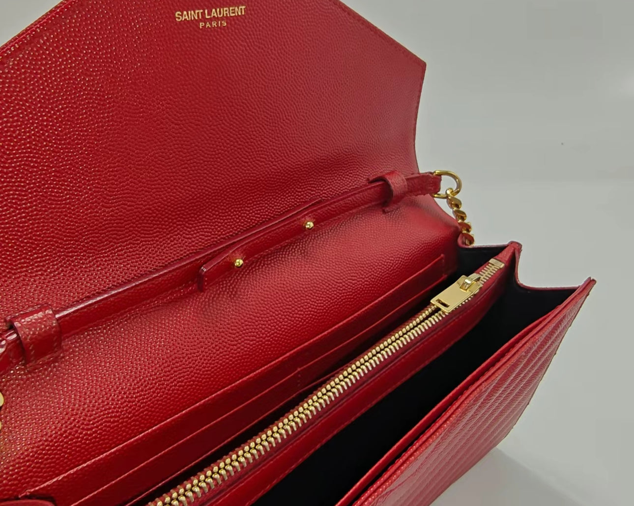 YSL ENVELOPE CROSSBODY RED WITH GOLD CHAIN