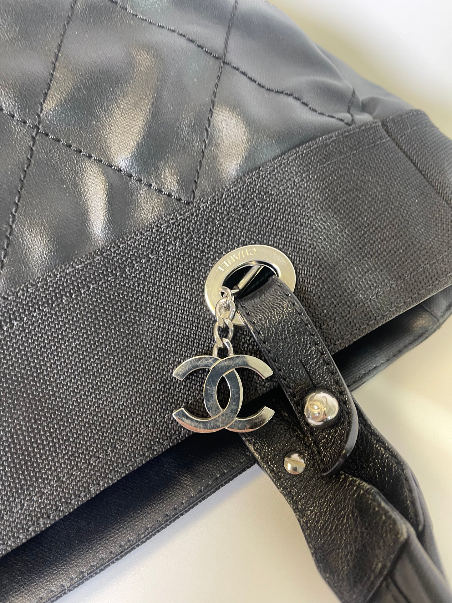 VINTAGE CHANEL COATED CANVAS TOTE