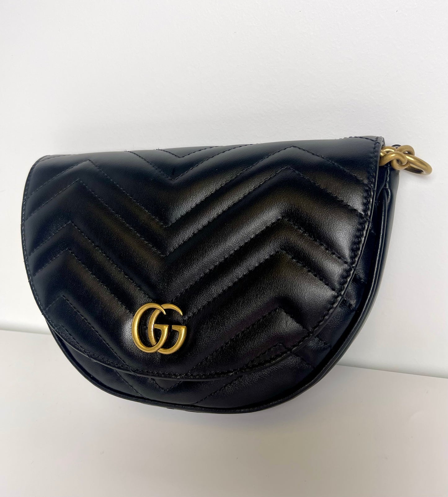 GUCCI BLACK DOUBLE G MARMONT MINI HALF MOON CROSSBODY