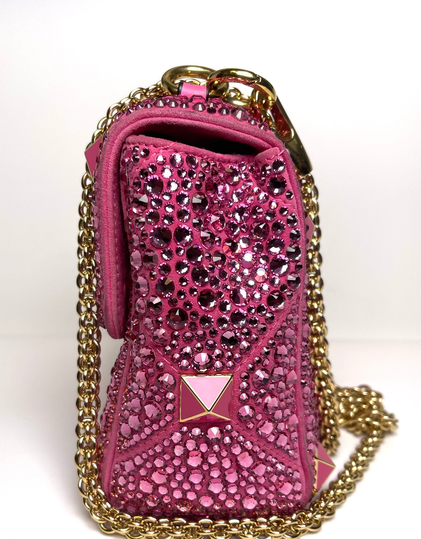 VALENTINO GARAVANI SHOULDER BAG PINK CRYSTAL ROMAN STUD