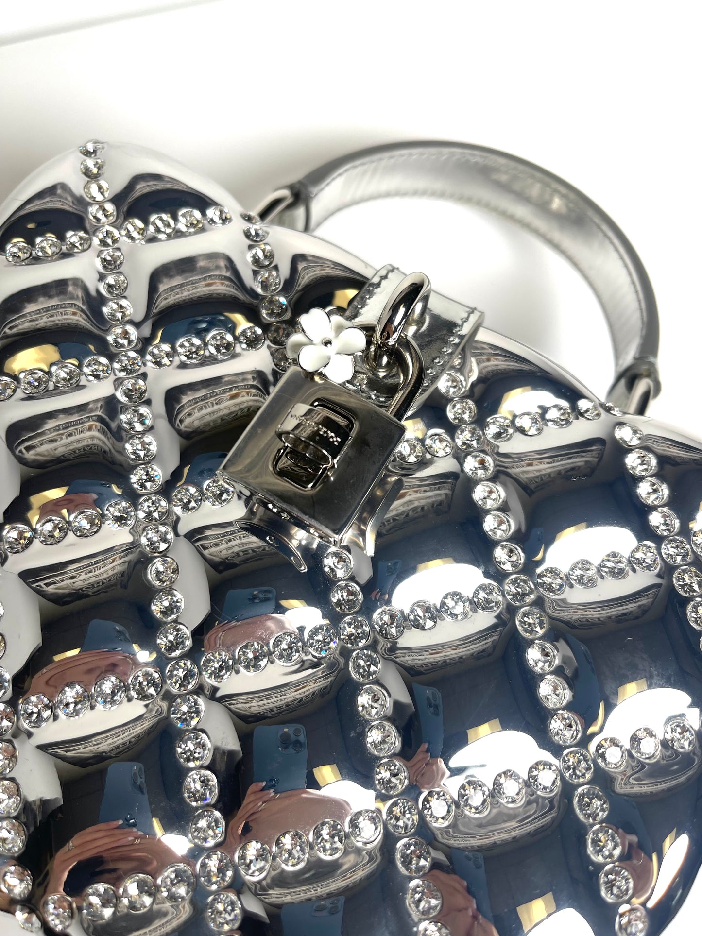 DOLCE & GABBANA DOLCE BOX RHINESTONES SILVER TOP HANDLE