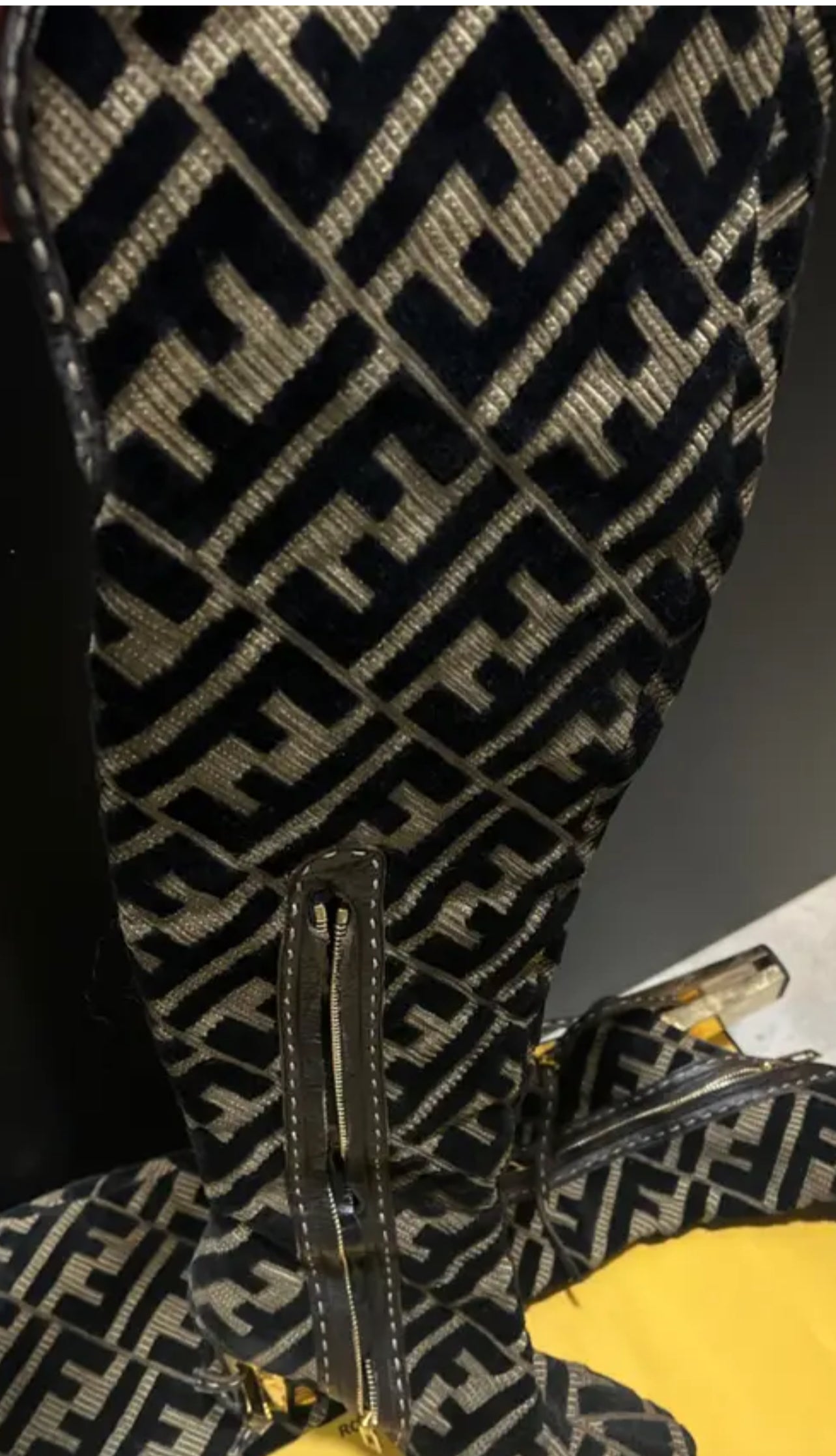 FENDI THIGH HIGH BOOTS- Chenille Jacquard-Size 40.5