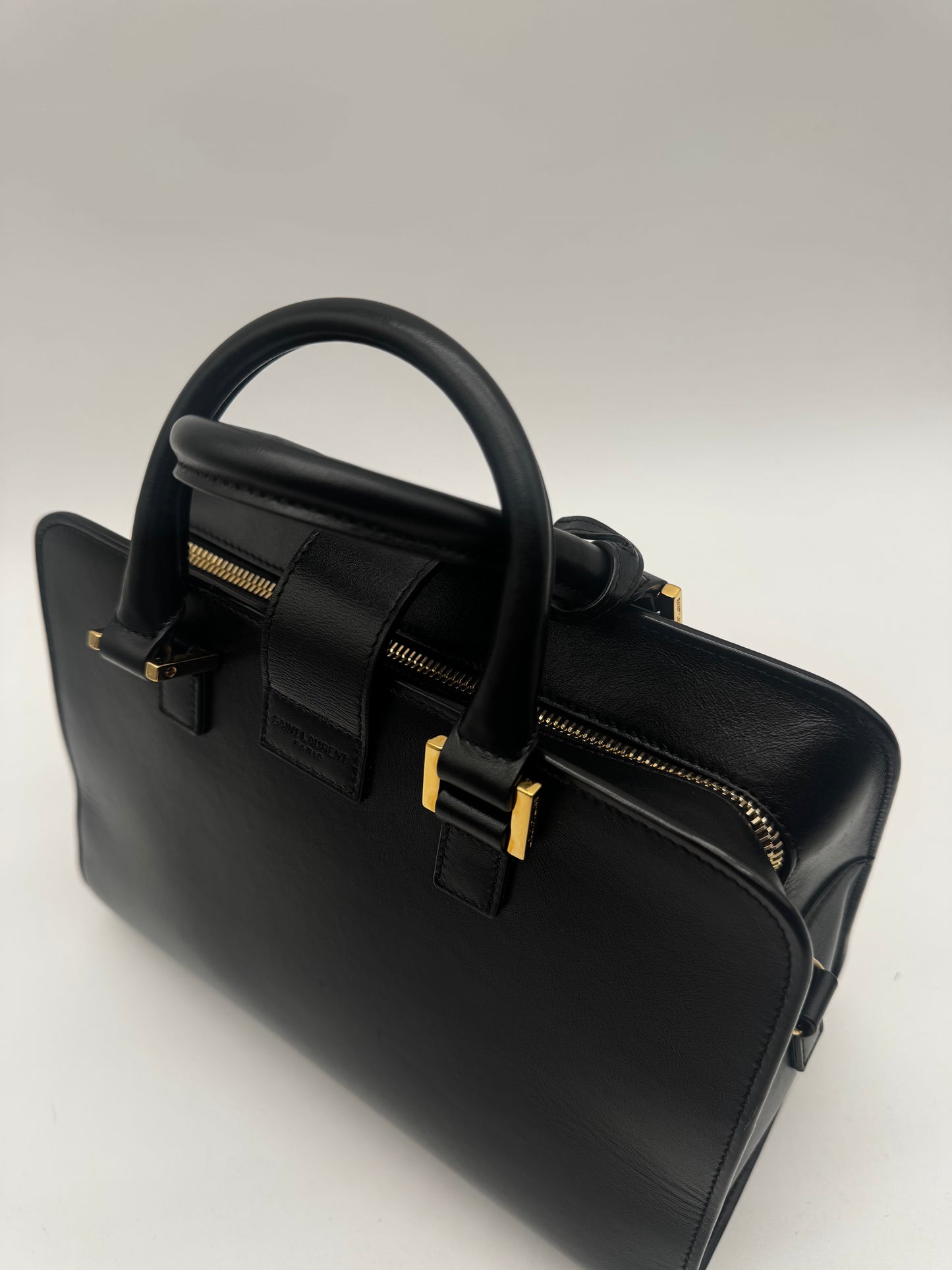 BLACK YSL SATCHEL BAG WITH CROSSBODY STRAP