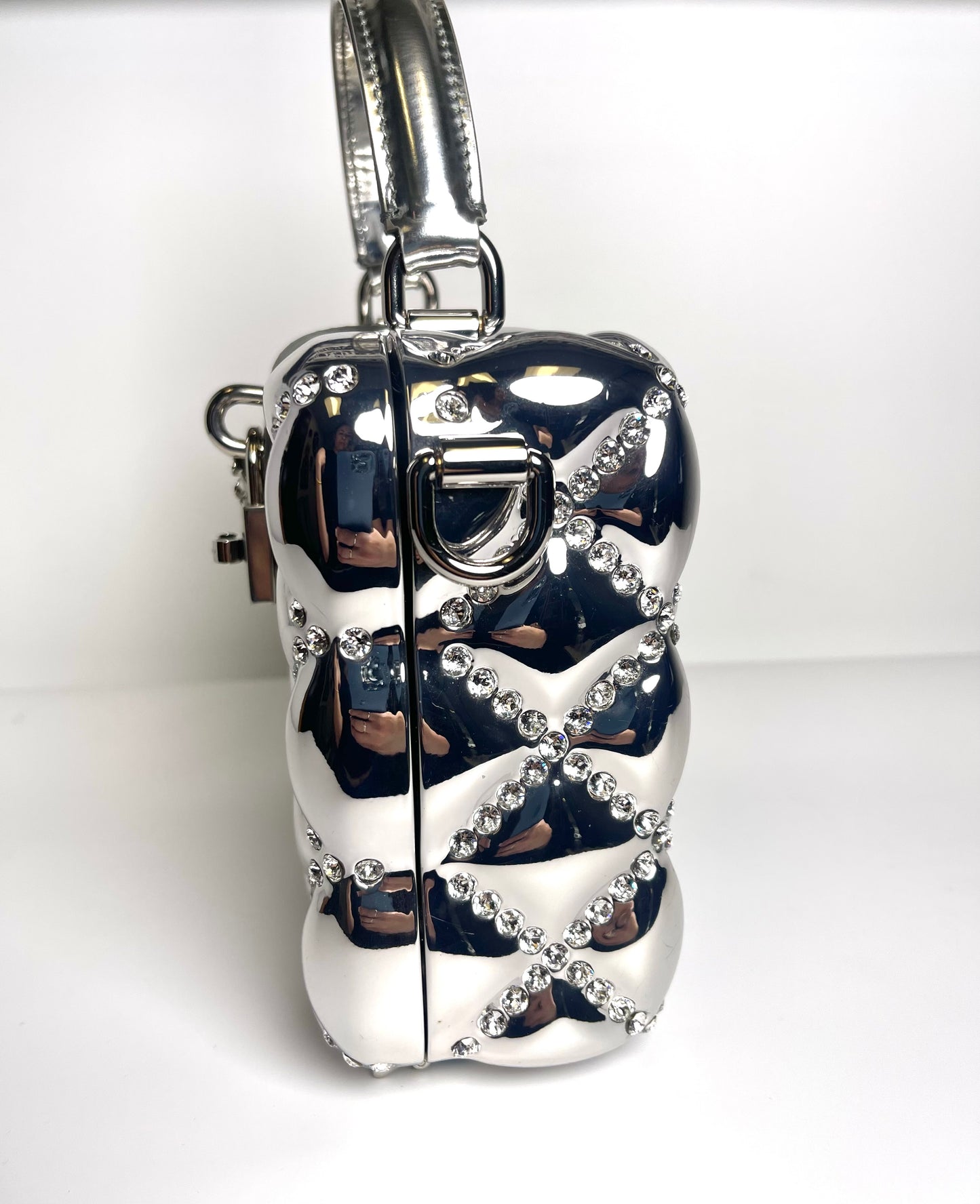 DOLCE & GABBANA DOLCE BOX RHINESTONES SILVER TOP HANDLE