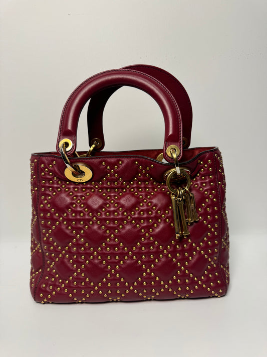 LADY DIOR BURGUNDY WITH STUDDS & STRAP