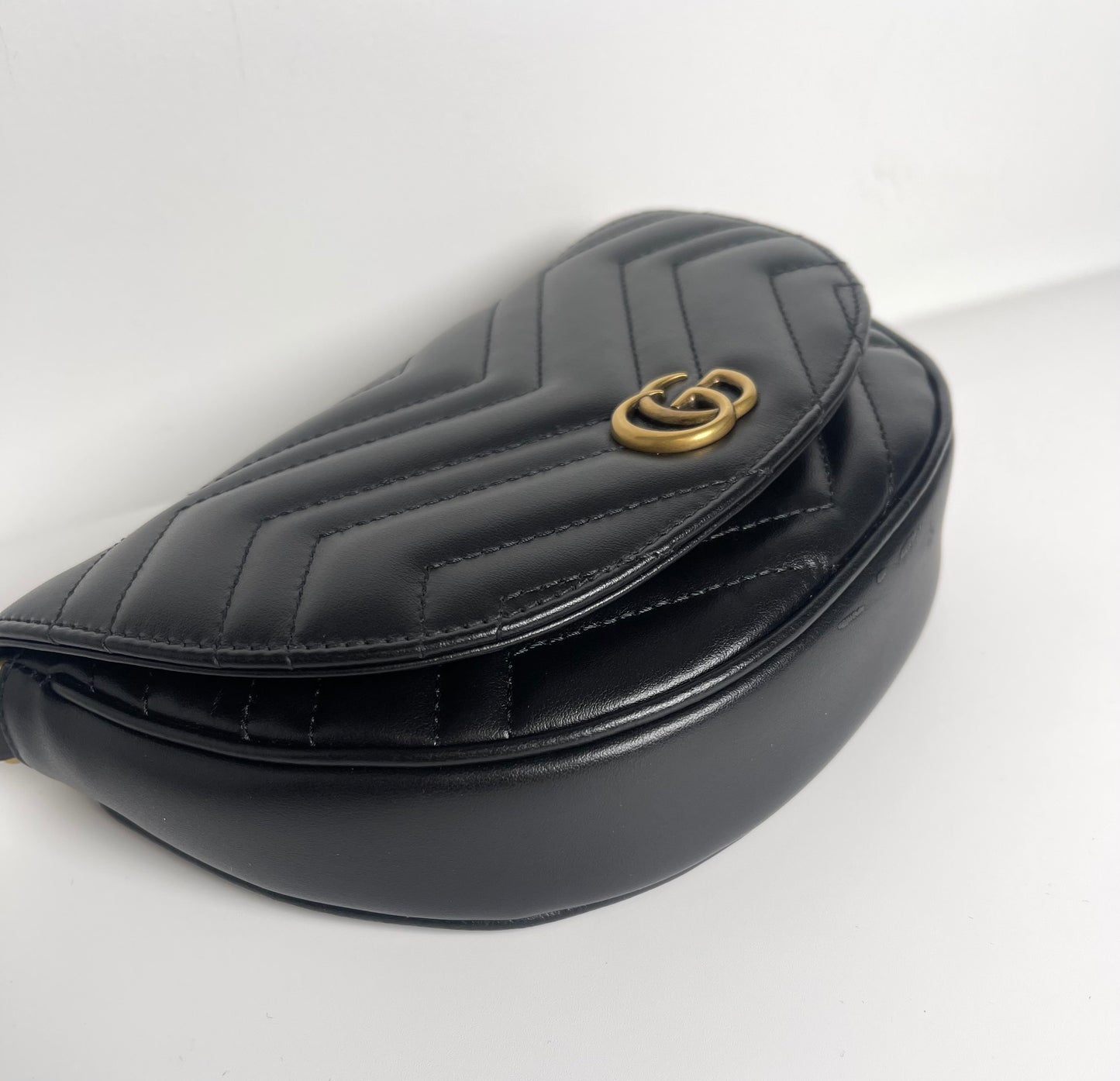 GUCCI BLACK DOUBLE G MARMONT MINI HALF MOON CROSSBODY