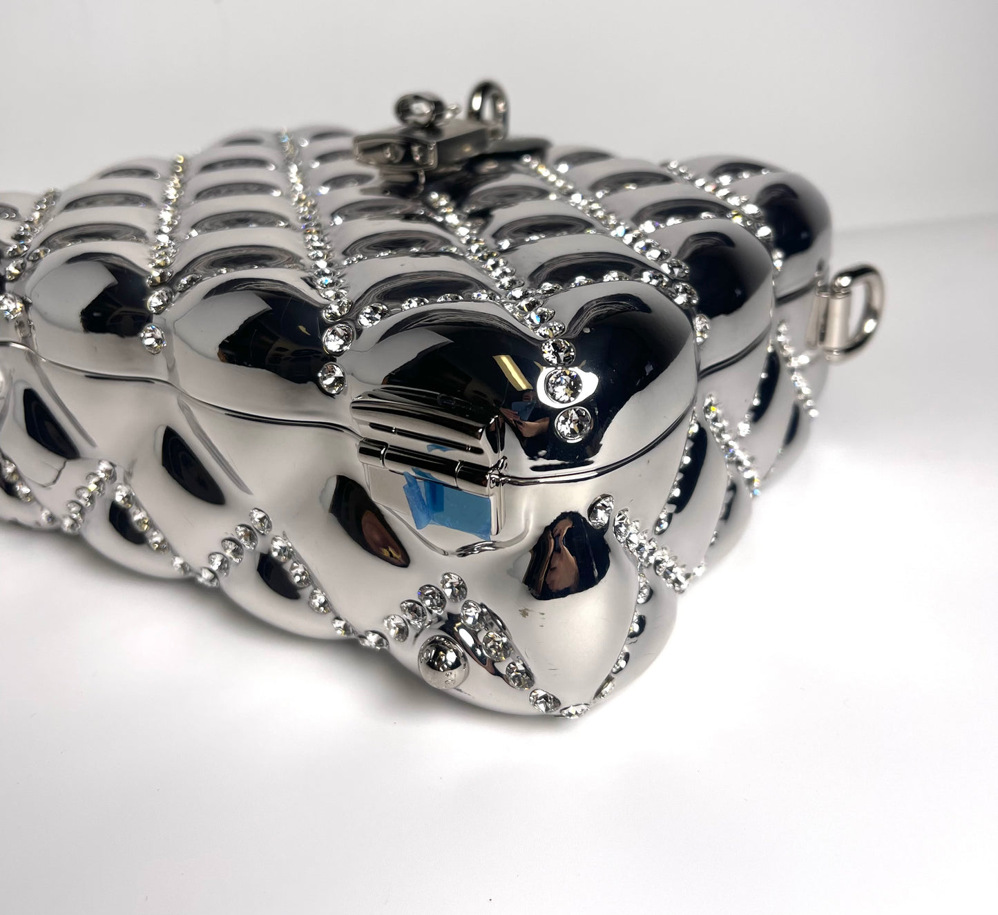 DOLCE & GABBANA DOLCE BOX RHINESTONES SILVER TOP HANDLE