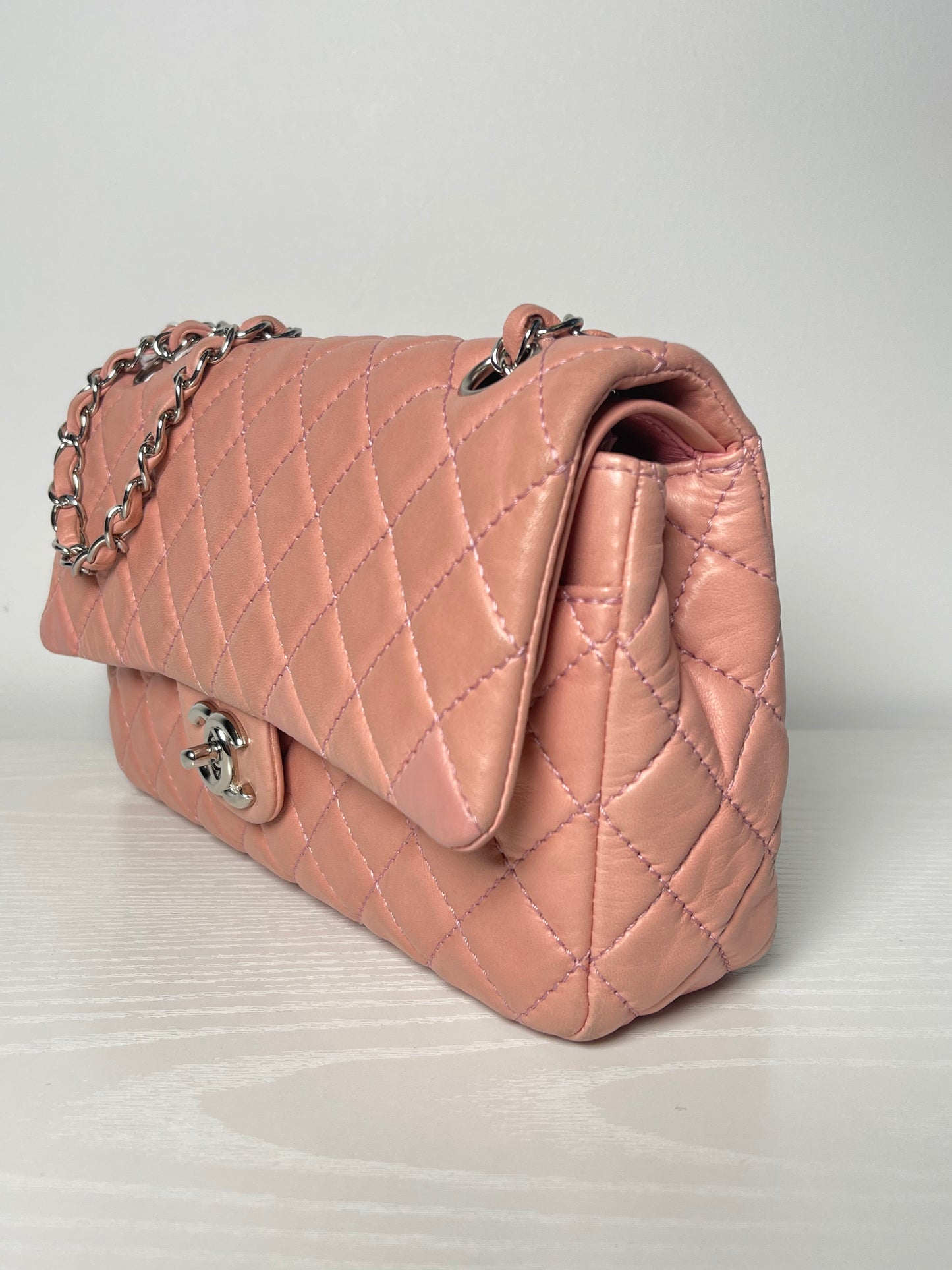 CHANEL PINK QUILTED LAMBSKIN MEDIUM DOUBLE FLAP