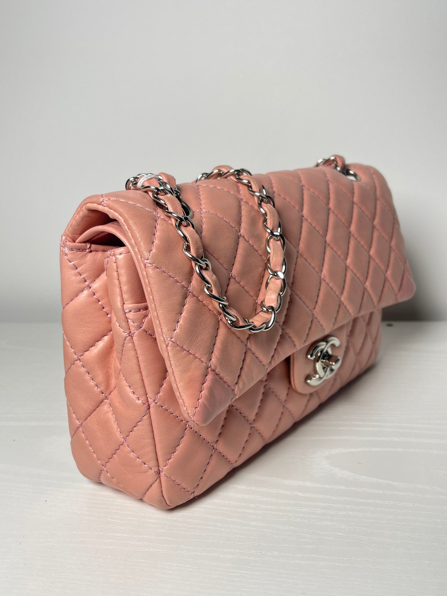CHANEL PINK QUILTED LAMBSKIN MEDIUM DOUBLE FLAP