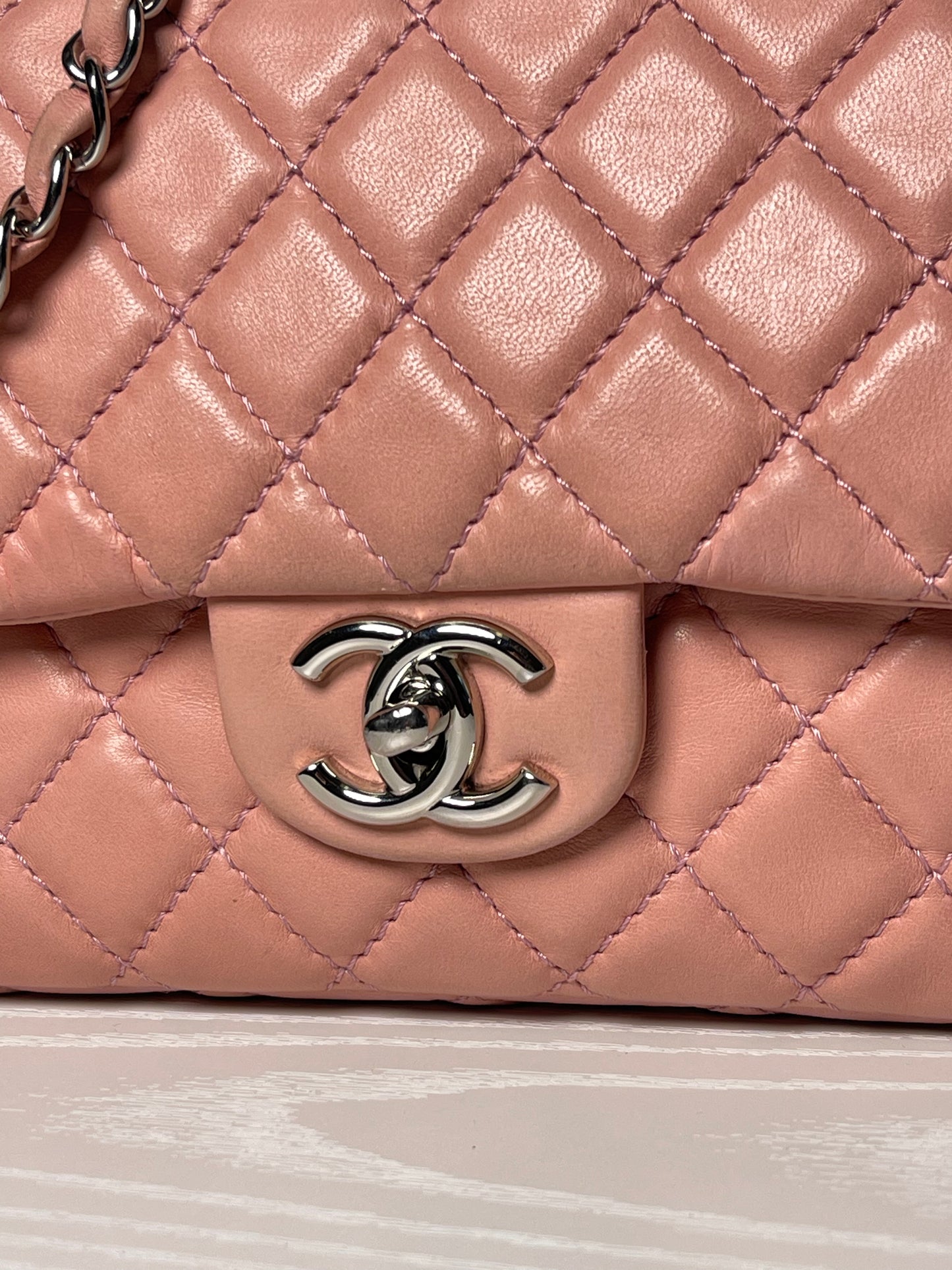 CHANEL PINK QUILTED LAMBSKIN MEDIUM DOUBLE FLAP