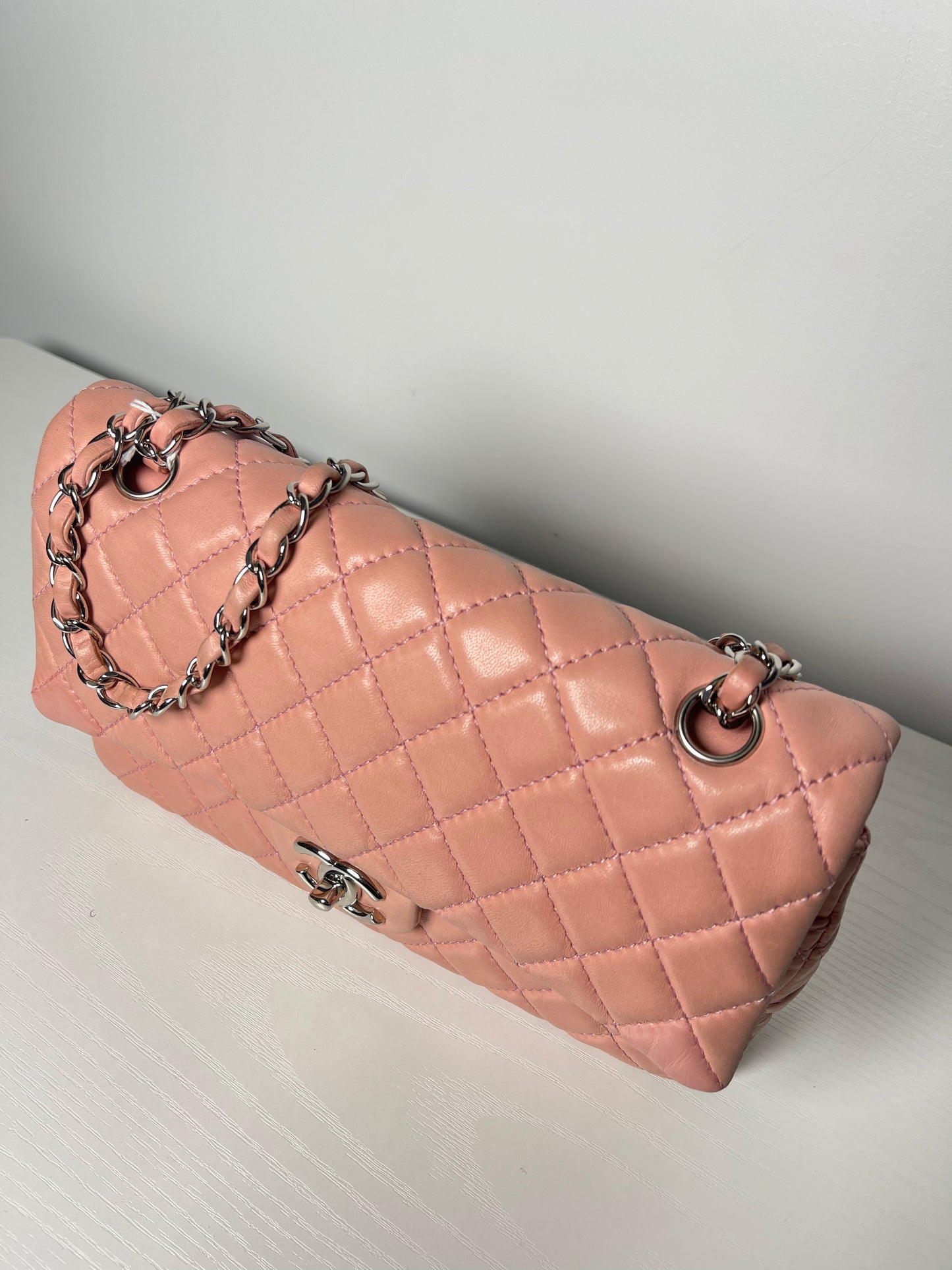 CHANEL PINK QUILTED LAMBSKIN MEDIUM DOUBLE FLAP