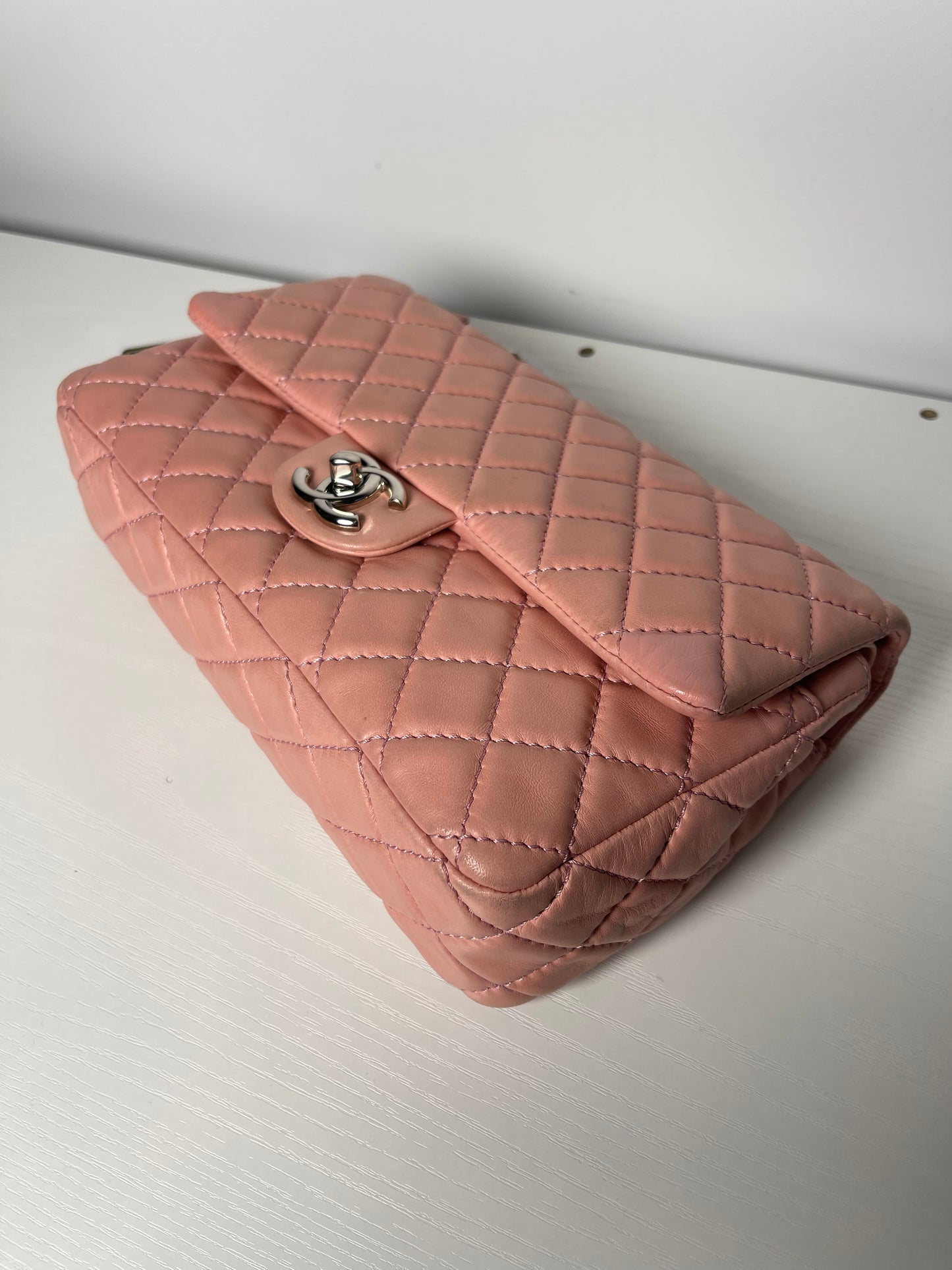 CHANEL PINK QUILTED LAMBSKIN MEDIUM DOUBLE FLAP