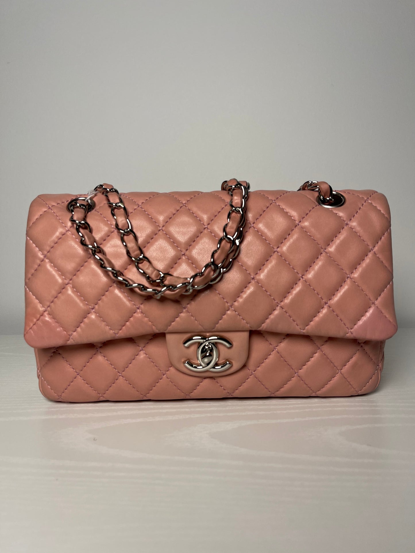 CHANEL PINK QUILTED LAMBSKIN MEDIUM DOUBLE FLAP