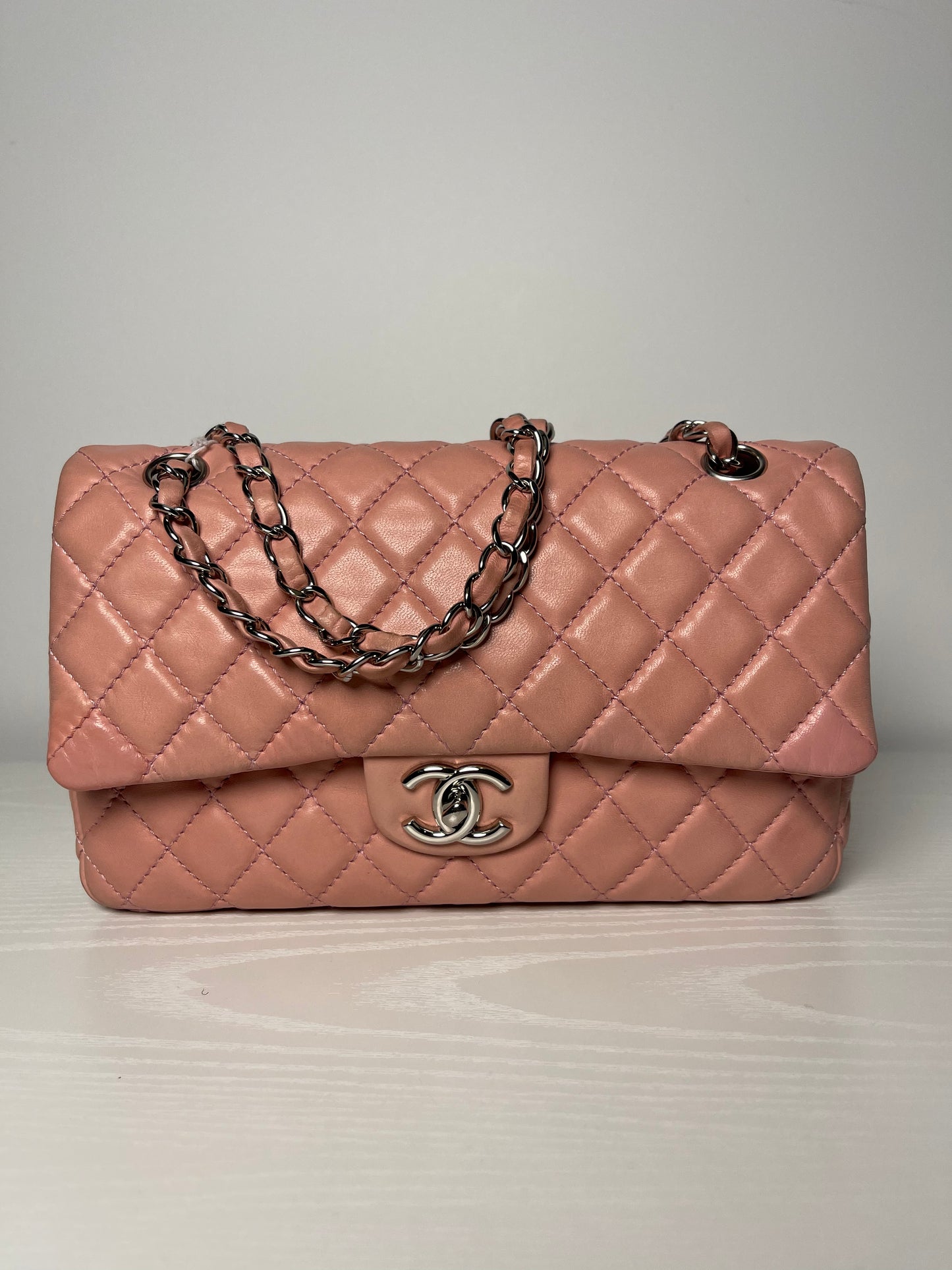 CHANEL PINK QUILTED LAMBSKIN MEDIUM DOUBLE FLAP
