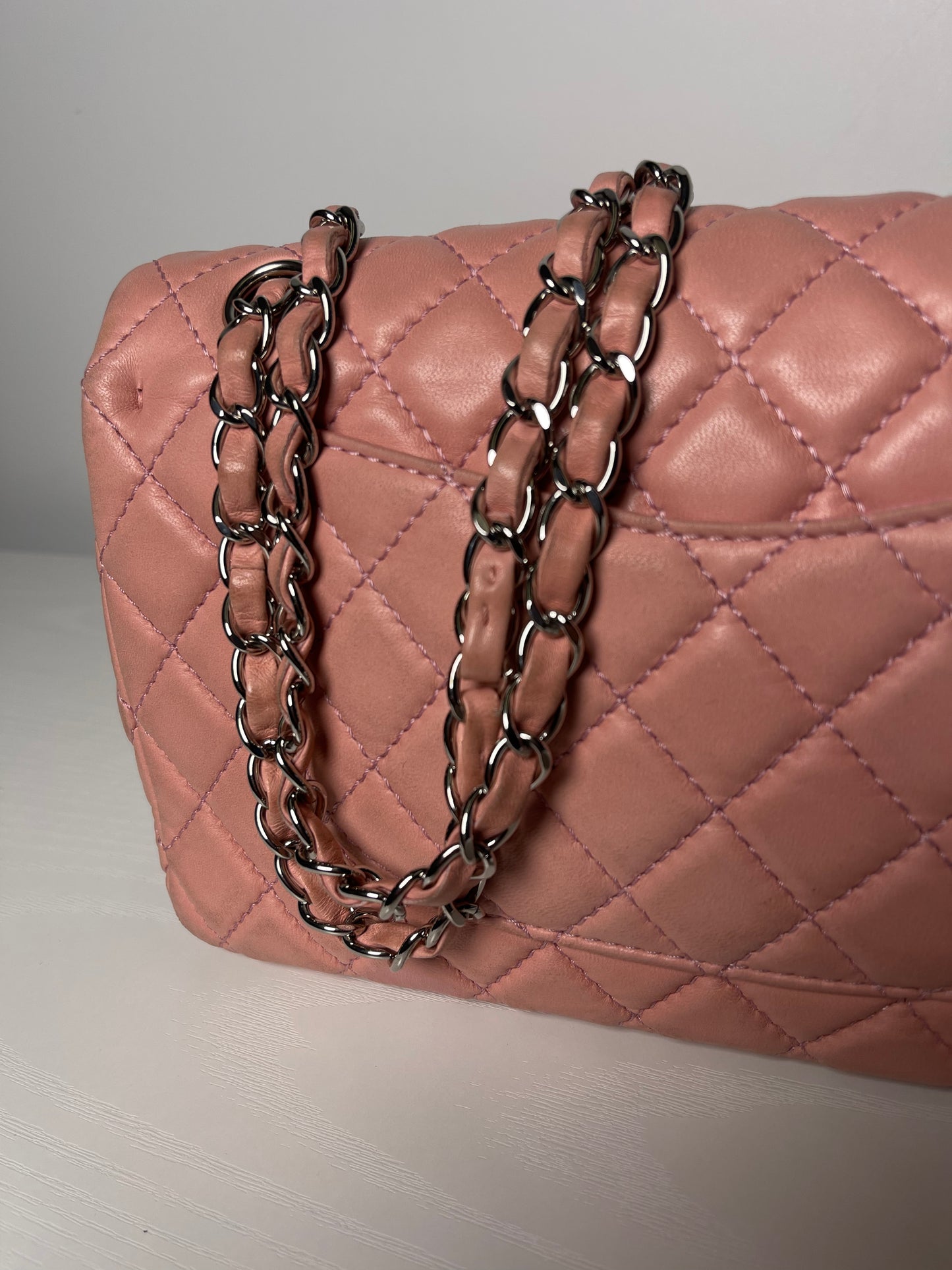 CHANEL PINK QUILTED LAMBSKIN MEDIUM DOUBLE FLAP