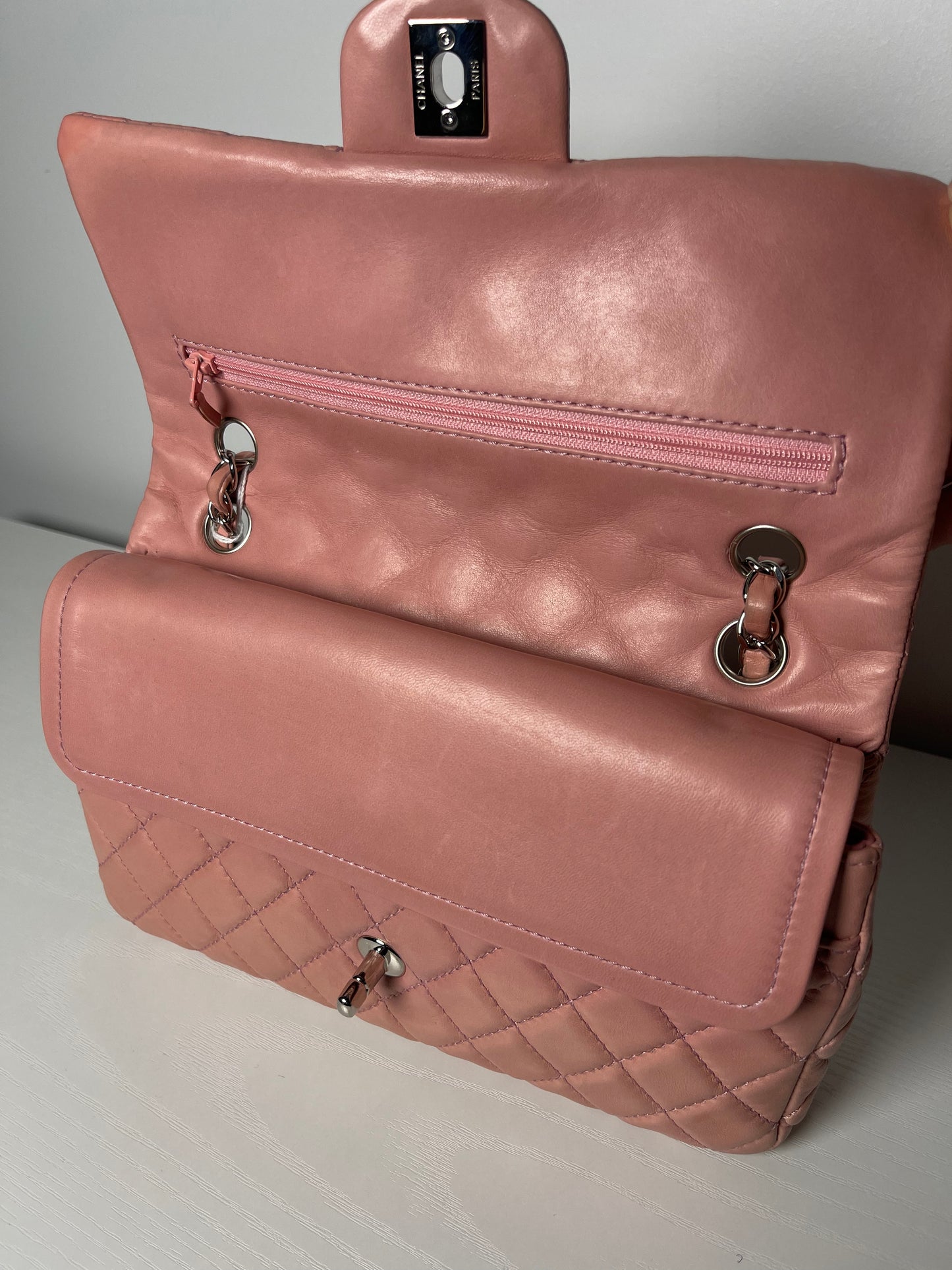 CHANEL PINK QUILTED LAMBSKIN MEDIUM DOUBLE FLAP