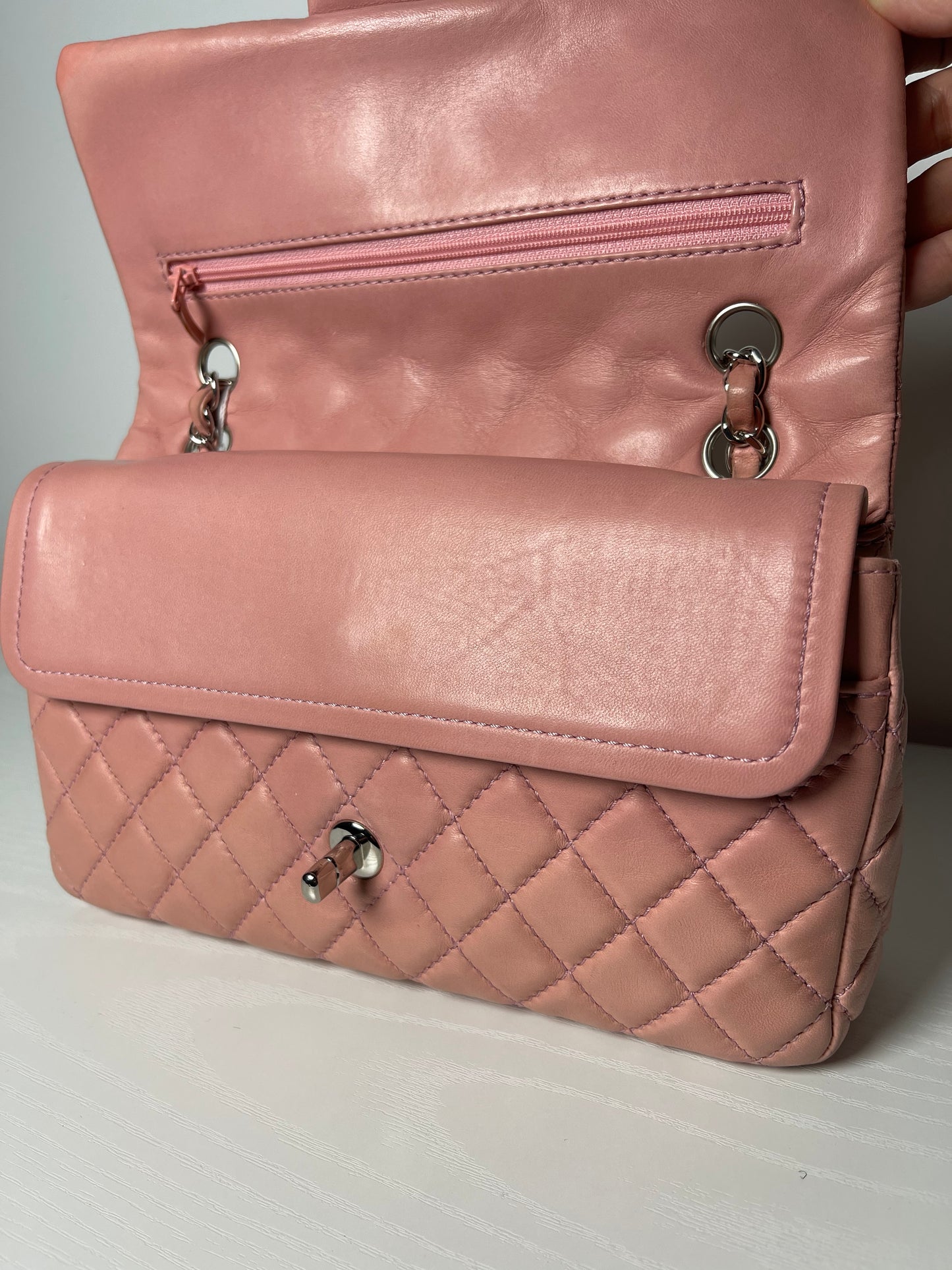 CHANEL PINK QUILTED LAMBSKIN MEDIUM DOUBLE FLAP