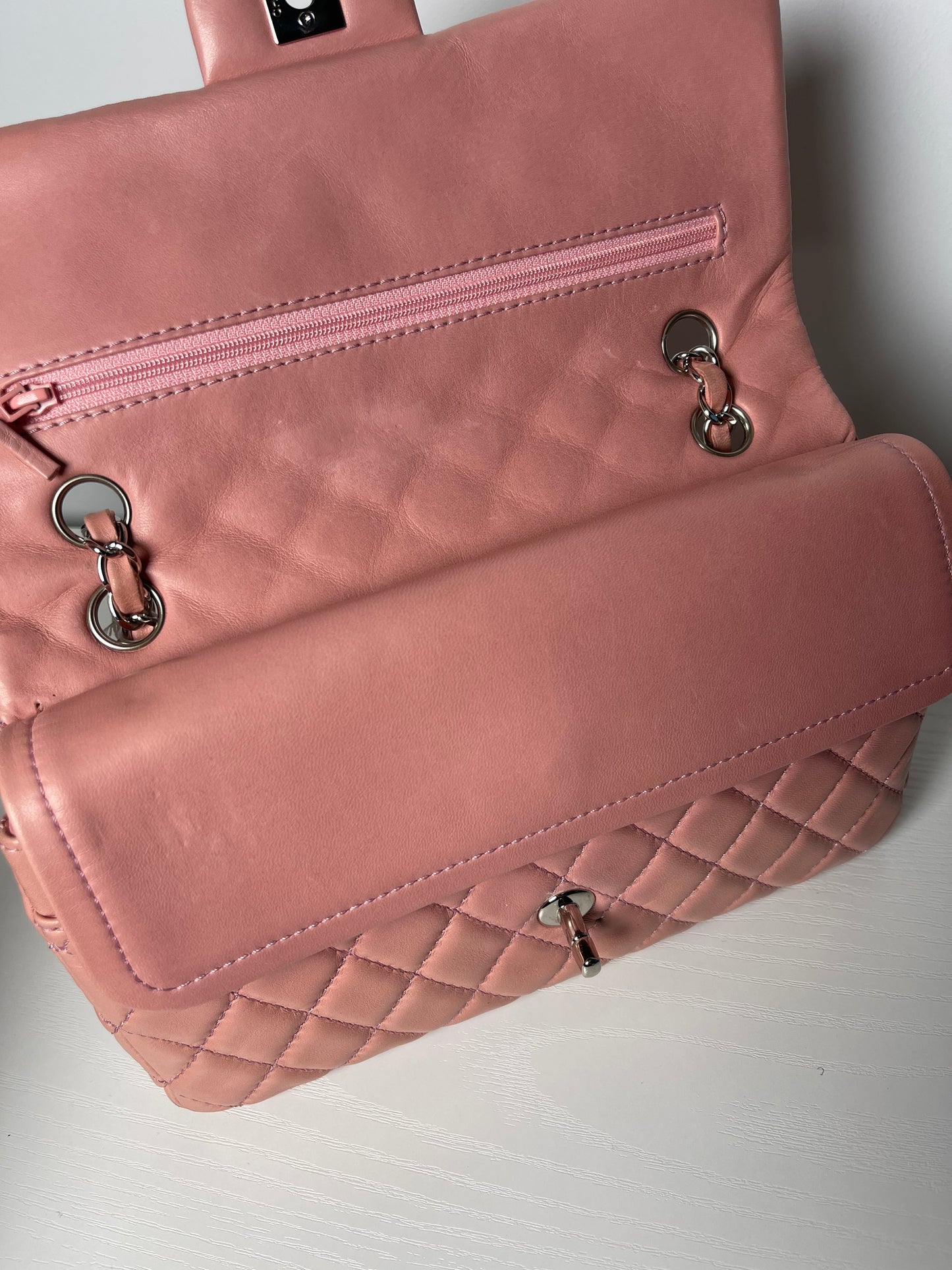 CHANEL PINK QUILTED LAMBSKIN MEDIUM DOUBLE FLAP