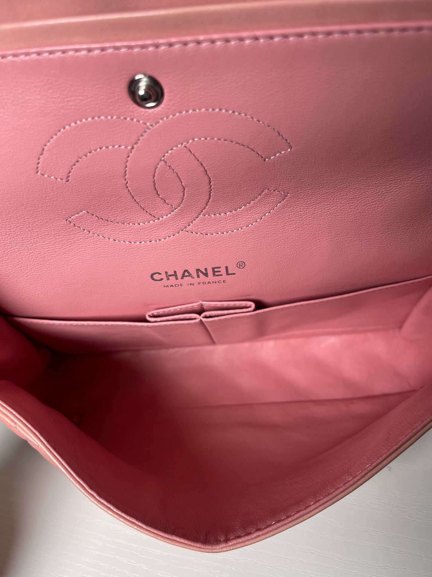 CHANEL PINK QUILTED LAMBSKIN MEDIUM DOUBLE FLAP